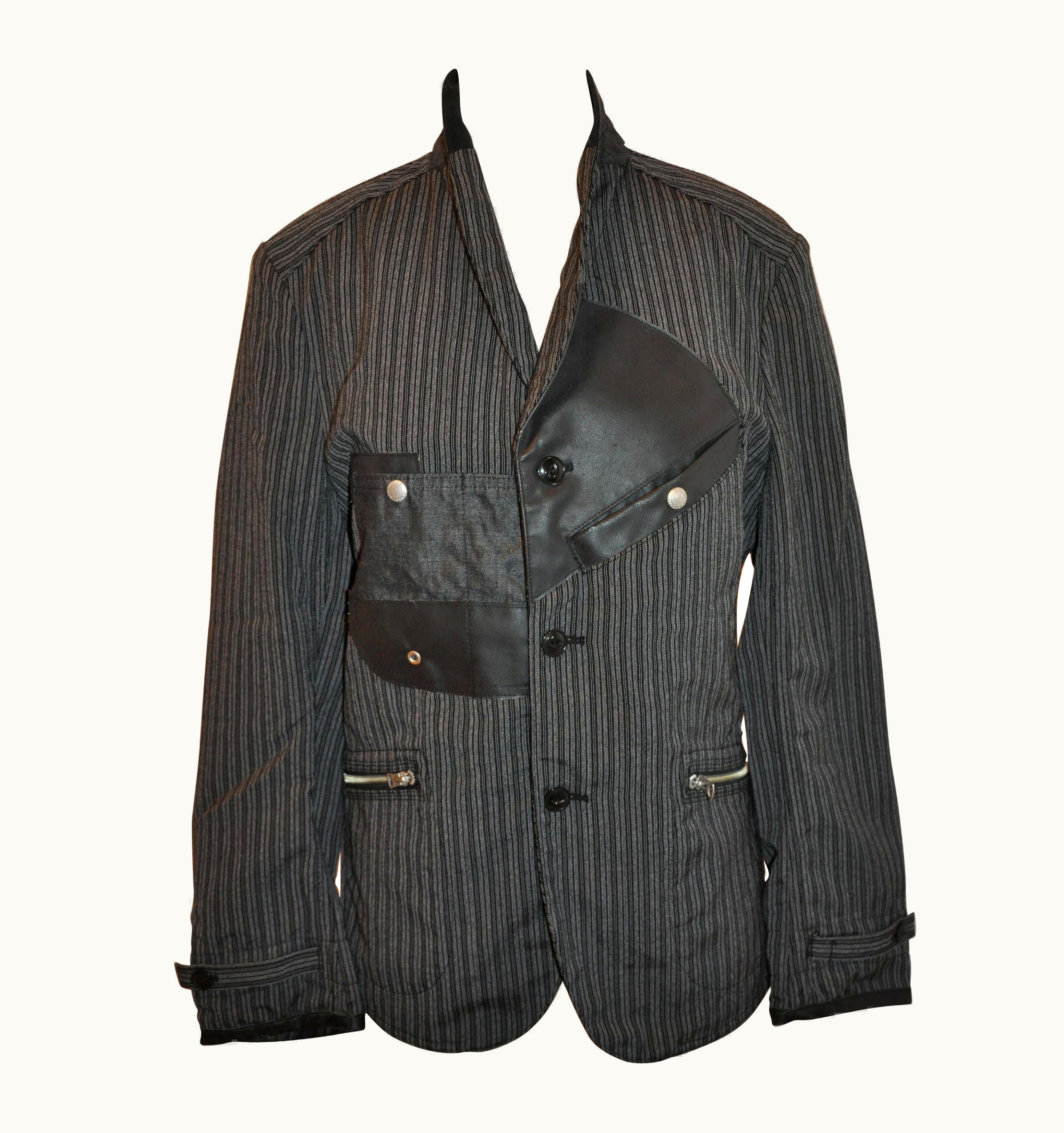 Comme Des Garçons Junya Watanabe Comme Des Garcons Black & Charcoal Stripe Deconstruct Jacket