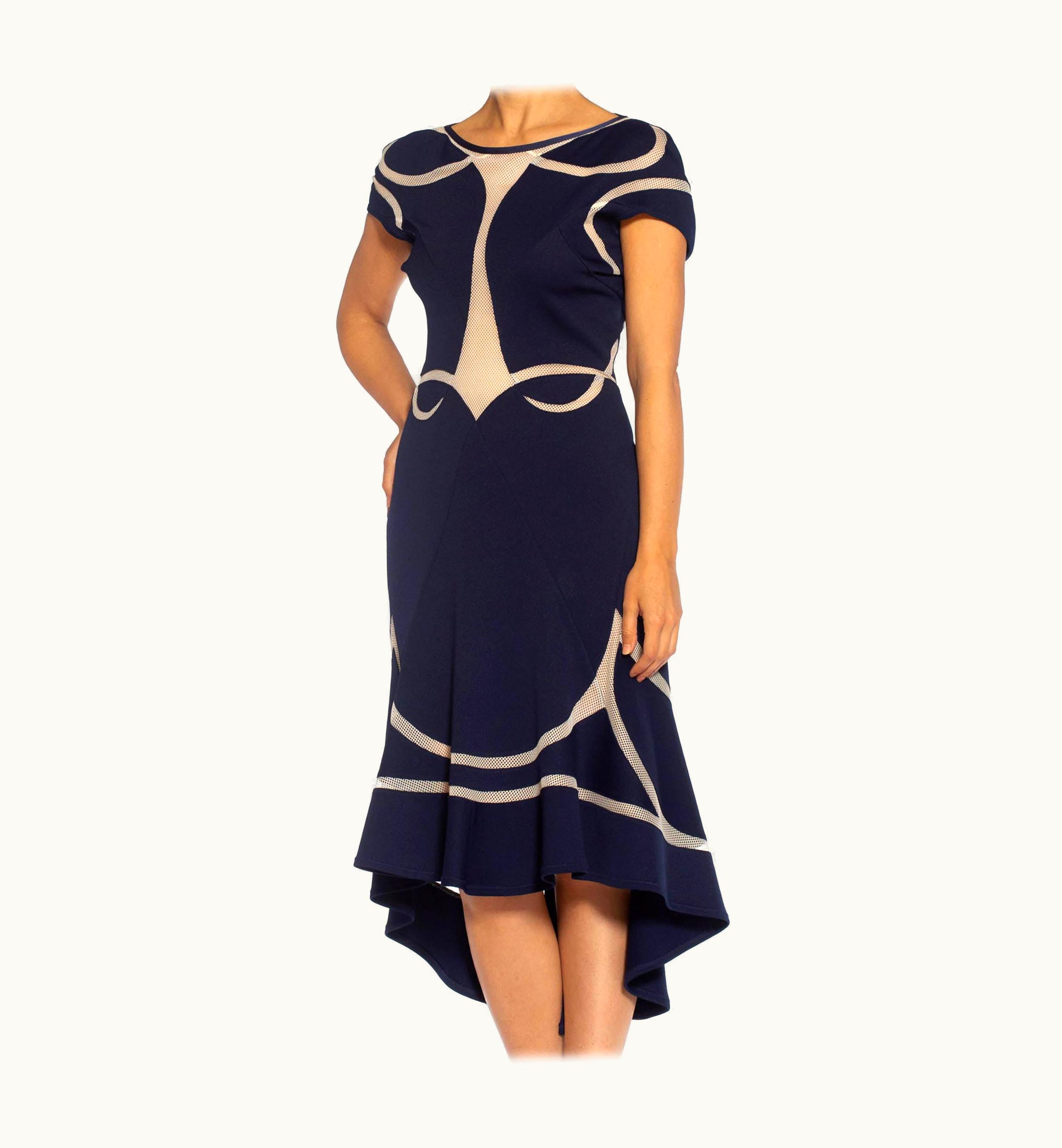 Comme Des Garçons 2000s Junya Watanabe Comme Des Garcons Blue & White Polyester Dress With Bodymo