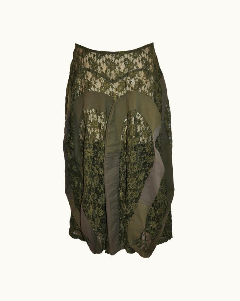 Comme Des Garçons Junya Watanabe For Comme Des Garcons Khaki Denim With Lace Deconstructed Skirt