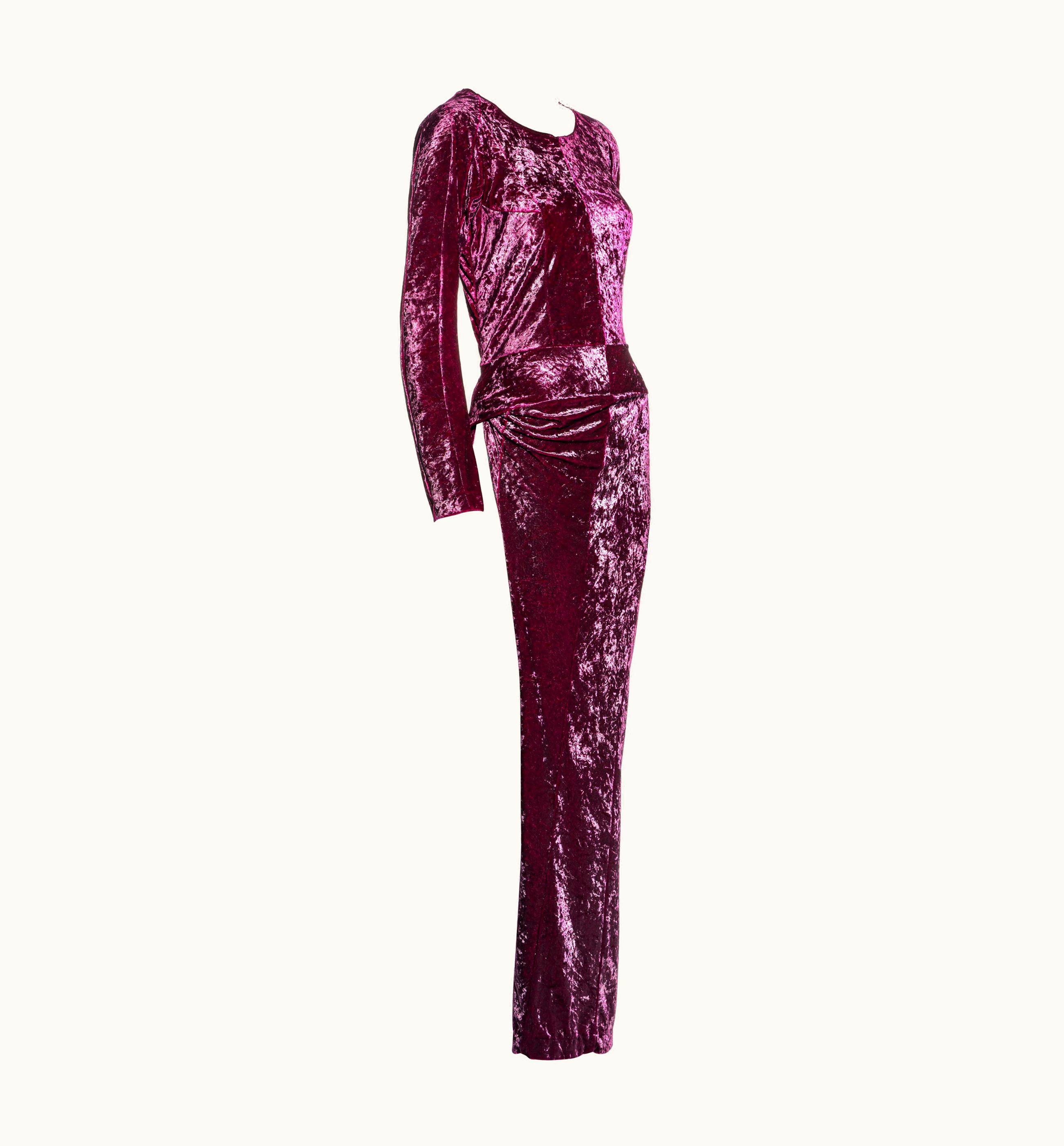 Junya Watanabe Junya Watanabe Magenta Crushed Velvet One Leg Maxi Dress, AW 1997