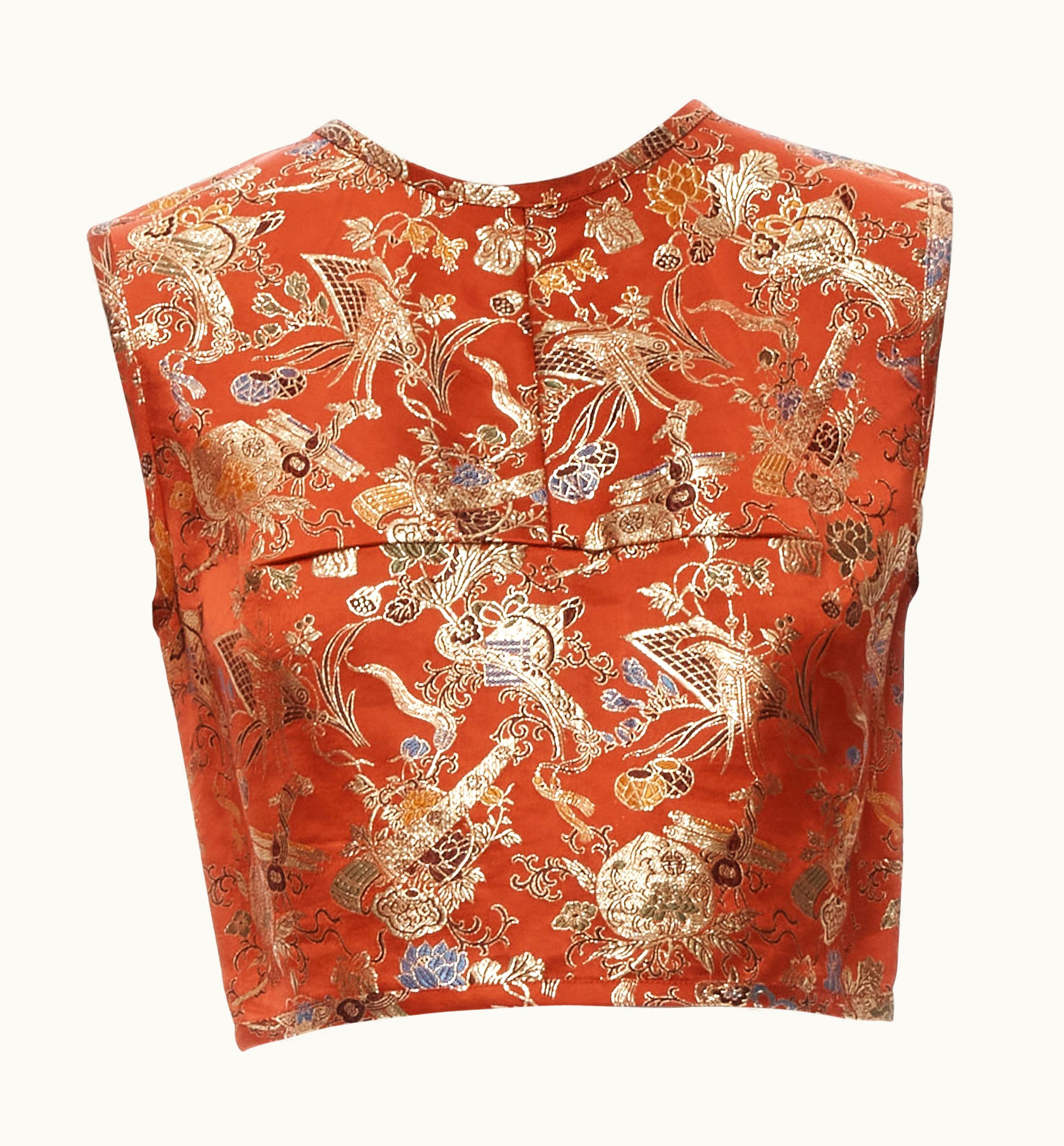Junya Watanabe Vintage Junya Watanabe 1995 Red Gold Lurex Oriental Chinoiserie Crop Top
