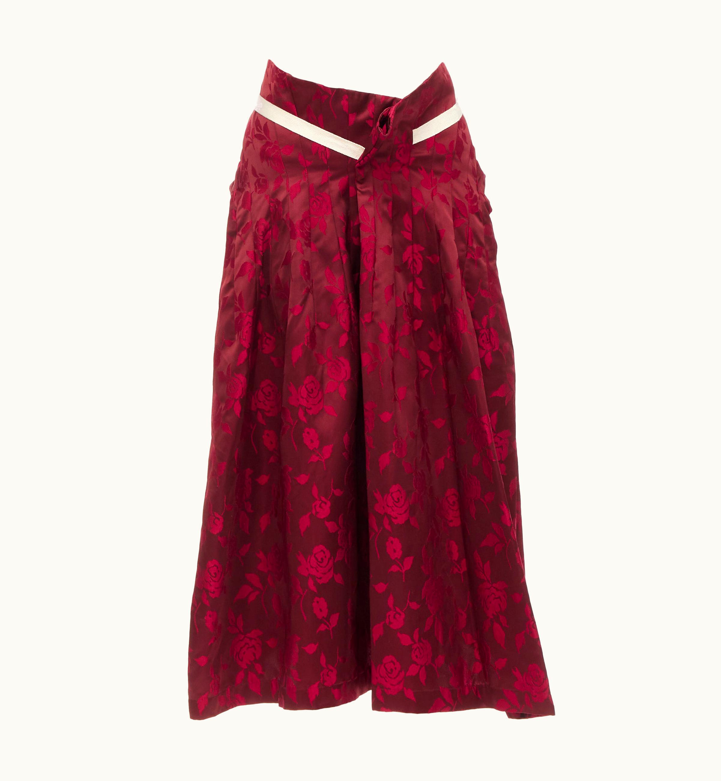 Junya Watanabe Vintage Junya Watanabe 1996 Red Floral Jacquard Contour Panel Bustle Skirt