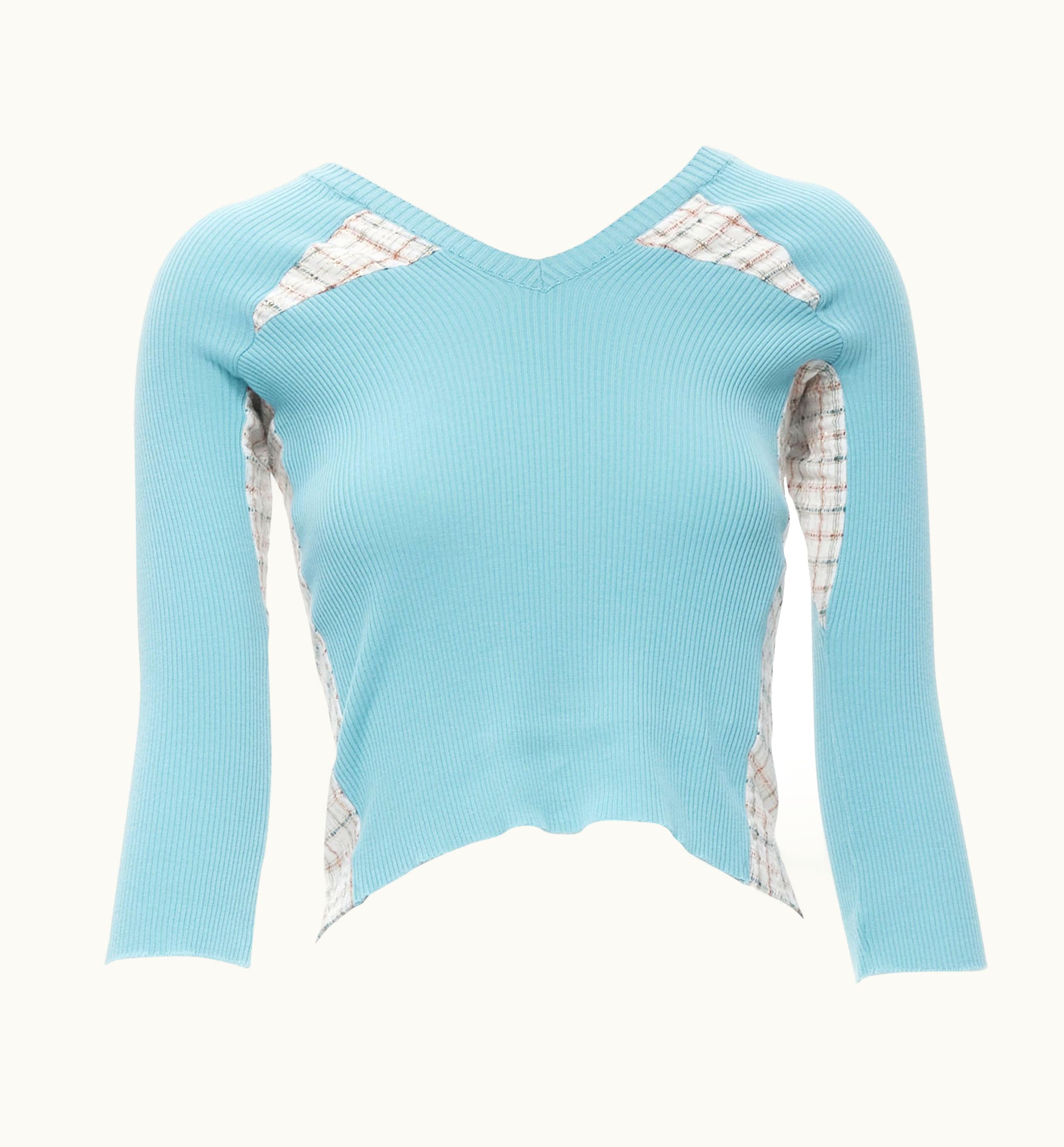 Junya Watanabe Vintage Junya Watanabe 1996 Sky Blue Ribbed Jacquard Check Deconstructed Top