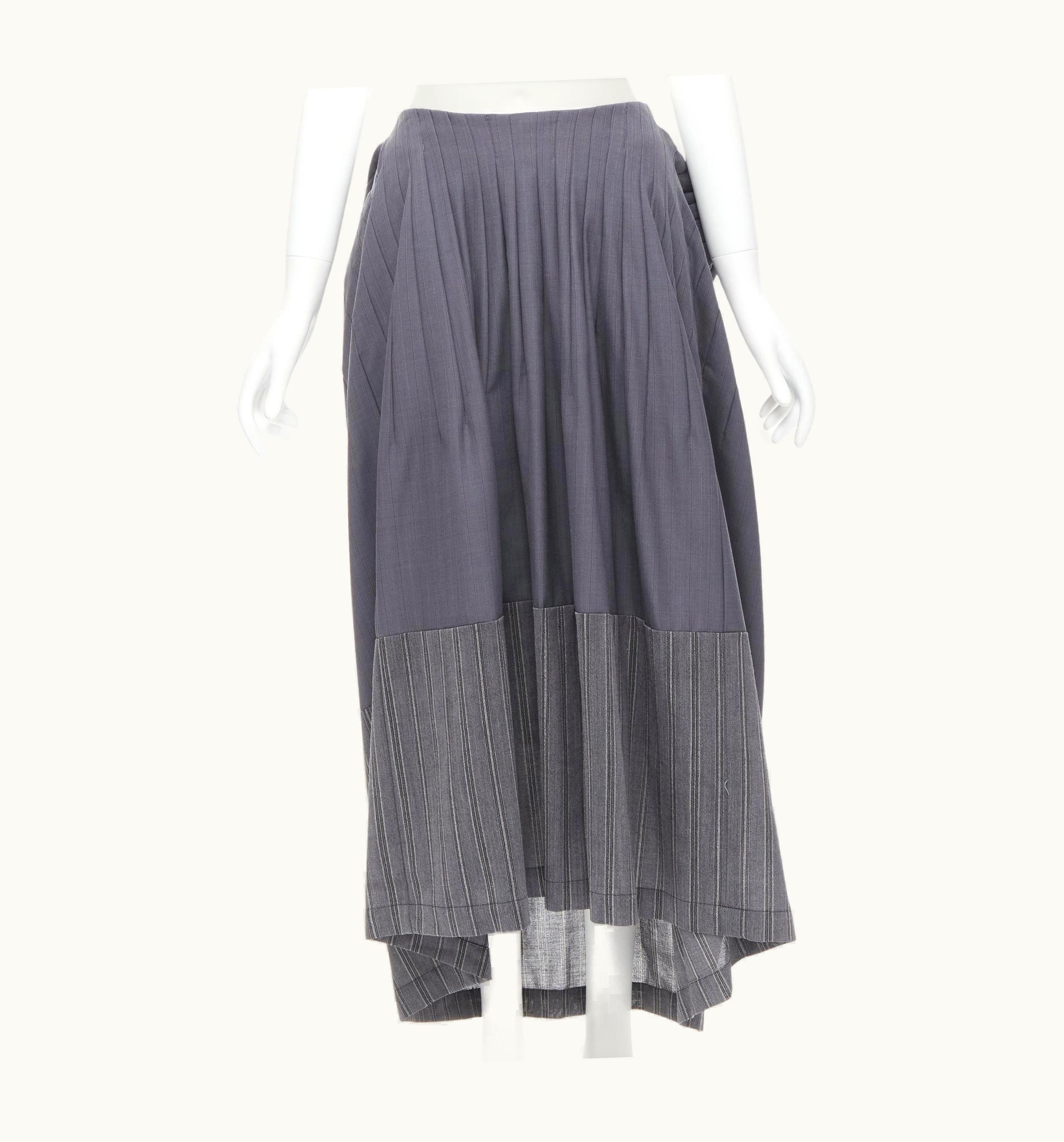 Junya Watanabe Junya Watanabe 1996 Grey Pleated Tie Bustle Contrast Hem Midi Skirt