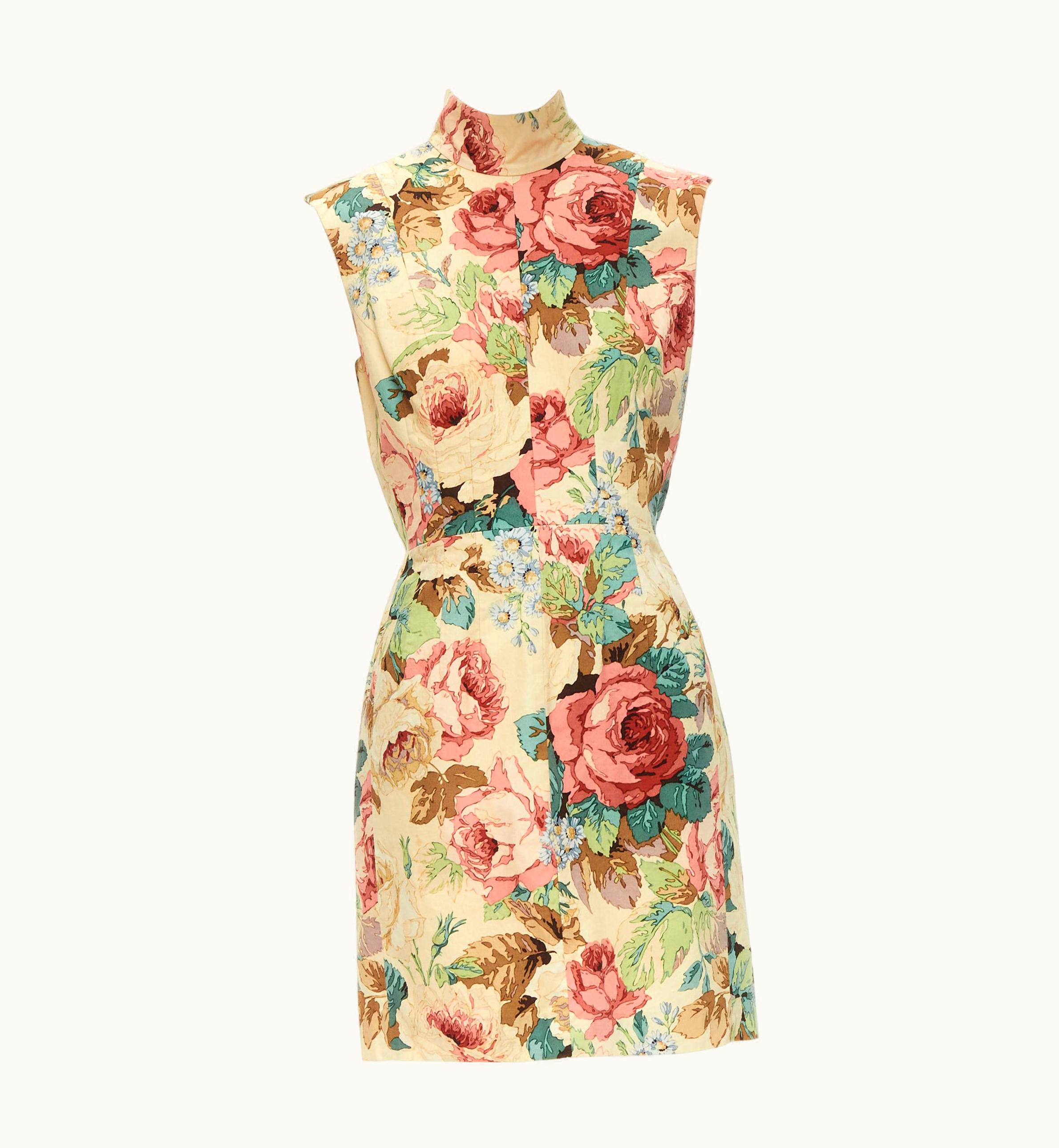 Junya Watanabe Junya Watanabe 1997 Beige Floral Print Panelled Stand Collar Sleeveless Open Tie