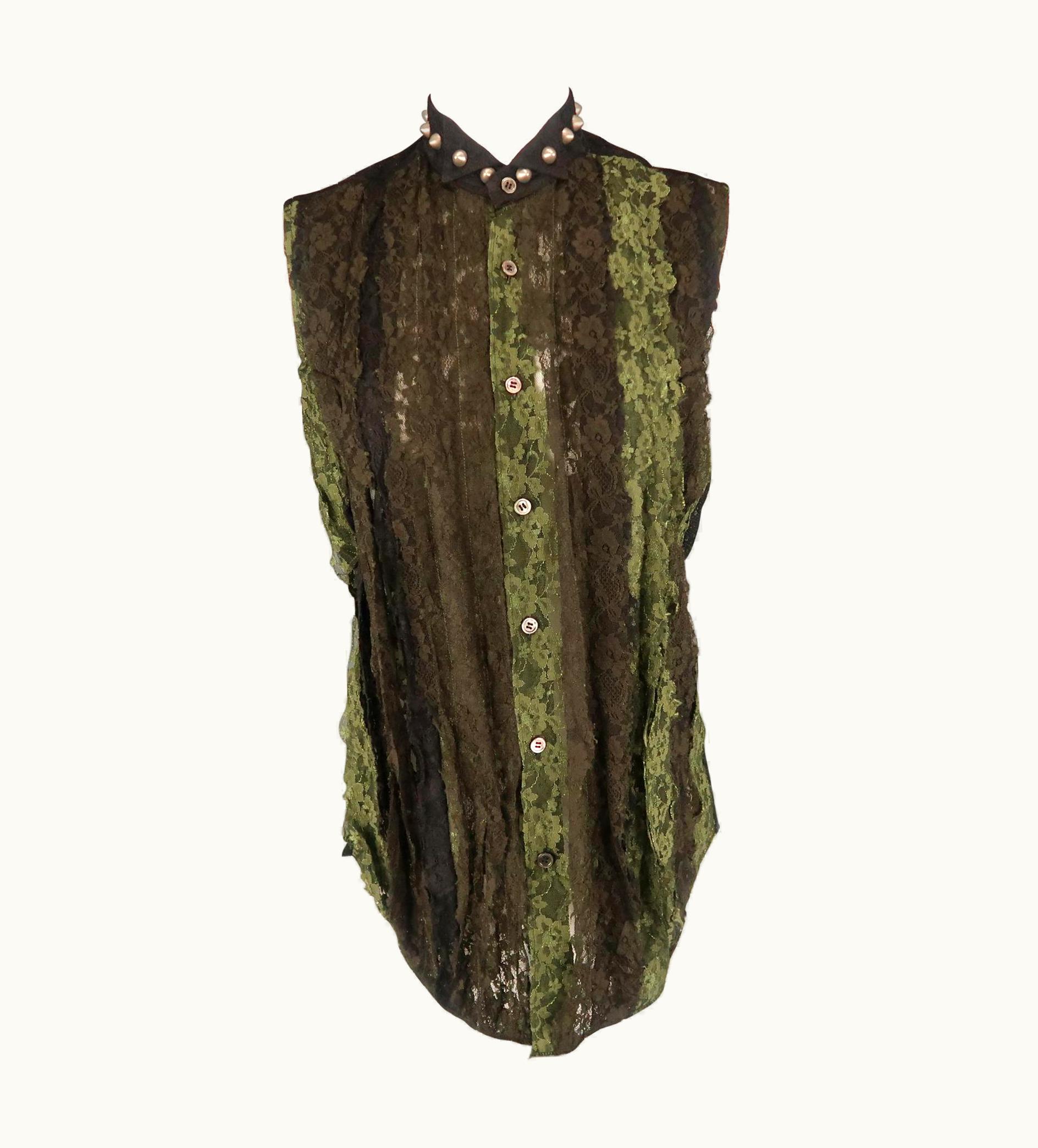 Junya Watanabe Junya Watanabe Olive Green Black & Brown Lace 2004 Studded Blouse