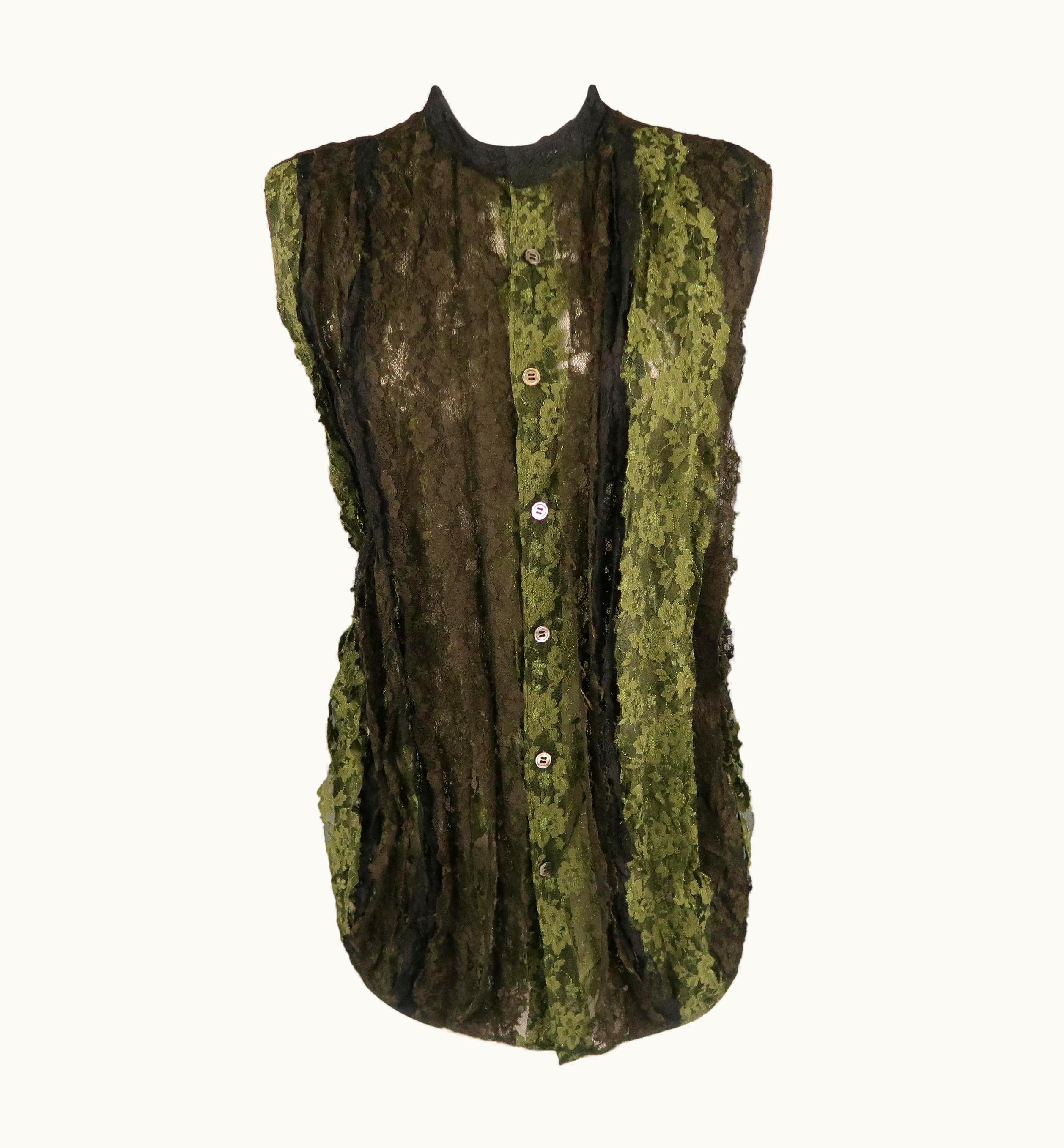 Junya Watanabe Junya Watanabe Olive Green Black & Brown Lace 2004 Fall Blouse