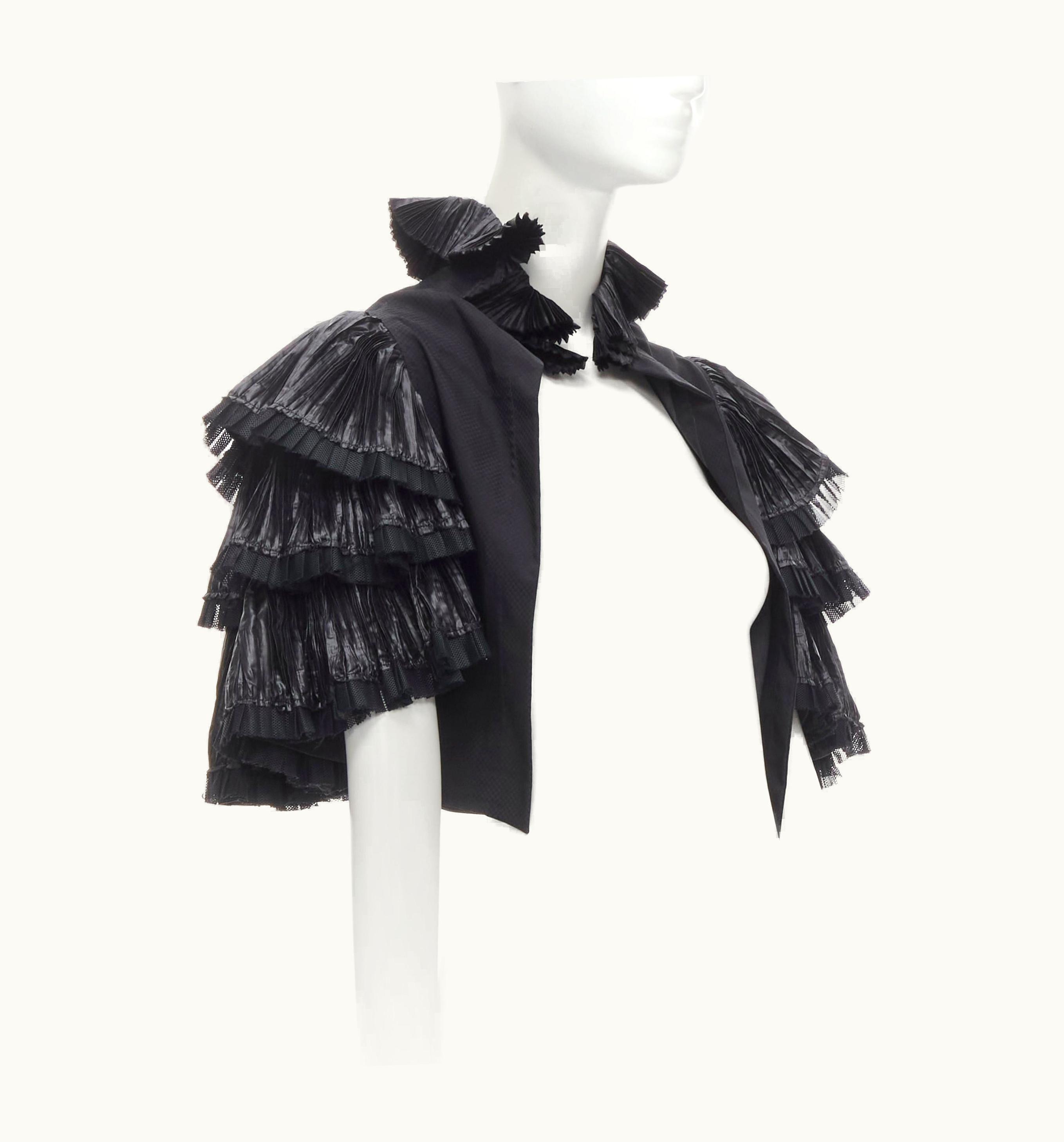 Junya Watanabe Junya Watanabe 2005 Black Windstopper Tiered Pleated Ruffle Cropped Bolero
