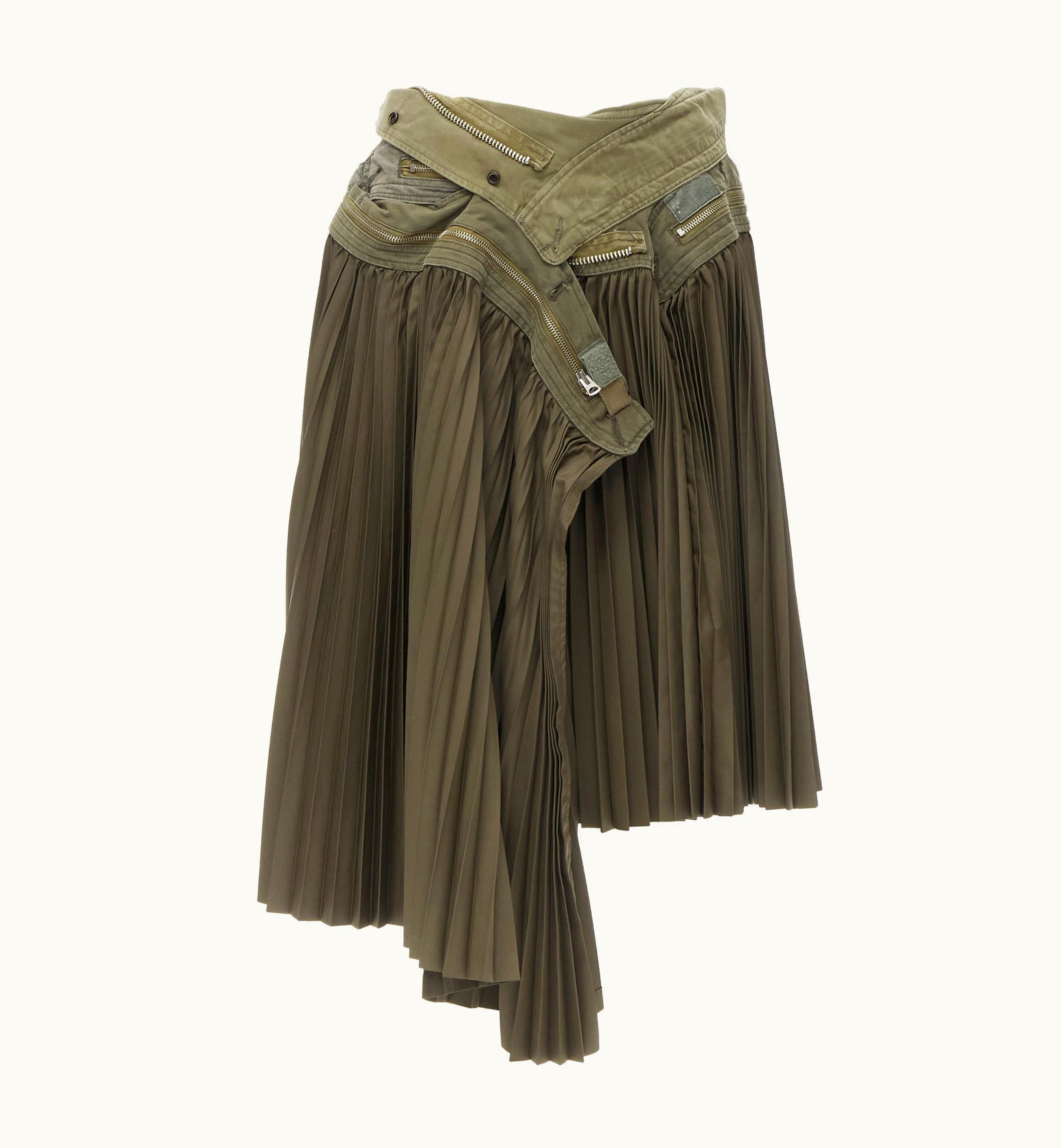 Junya Watanabe Vintage Junya Watanabe 2006 Military Green Deconstructed Zipper Pleated Skirt