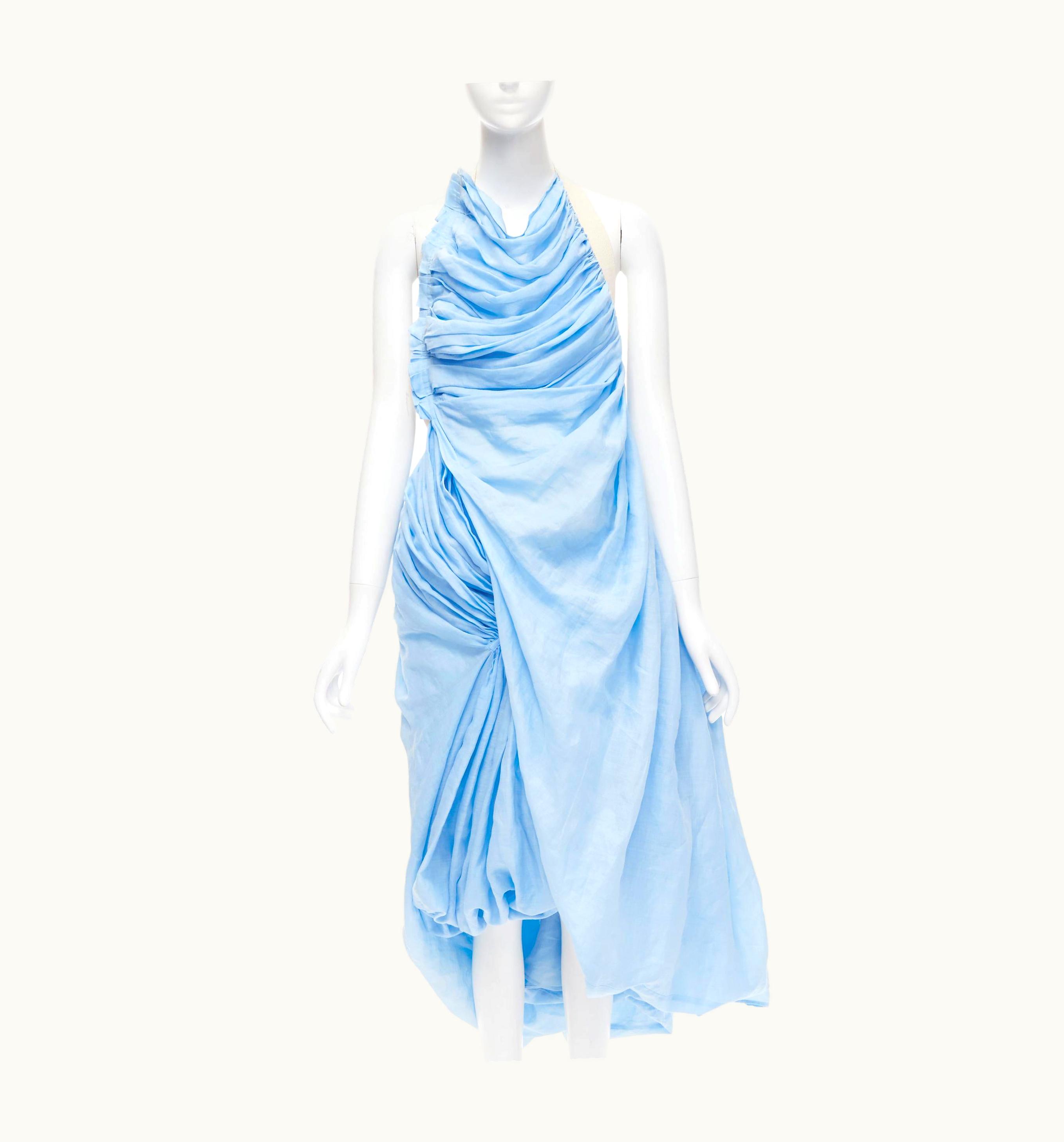 Junya Watanabe Rare Junya Watanabe Runway 2007 Blue Ruched Halter Open Back Wrap Dress