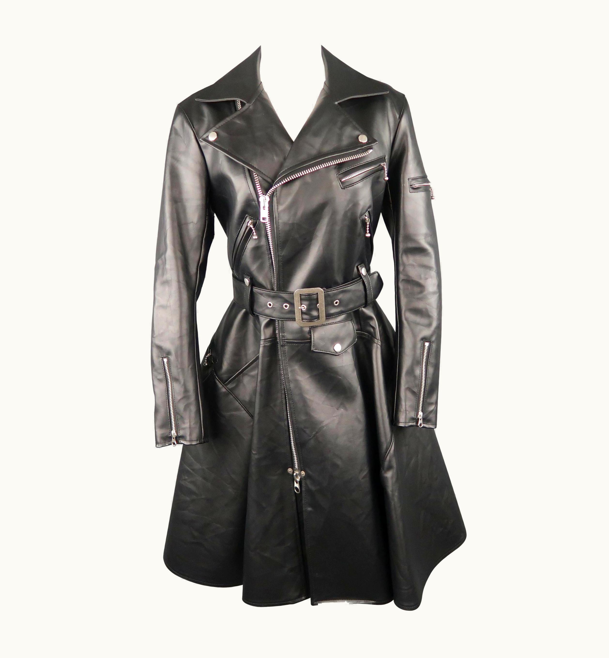 Junya Watanabe Junya Watanabe Black Faux Leather Biker Moto Jacket A Line Skirt Coat