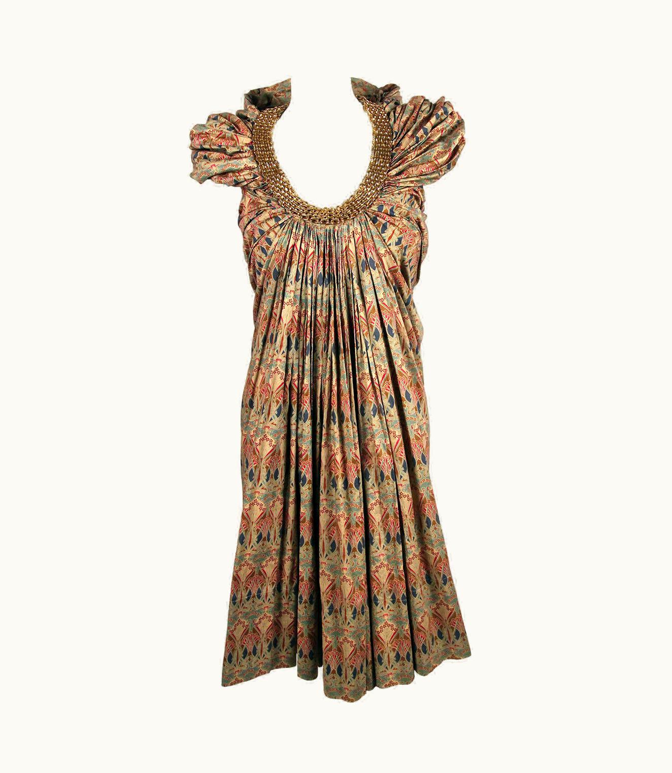 Junya Watanabe Junya Watanabe Floral Runway Dress With Gold Chain Collar And Hood