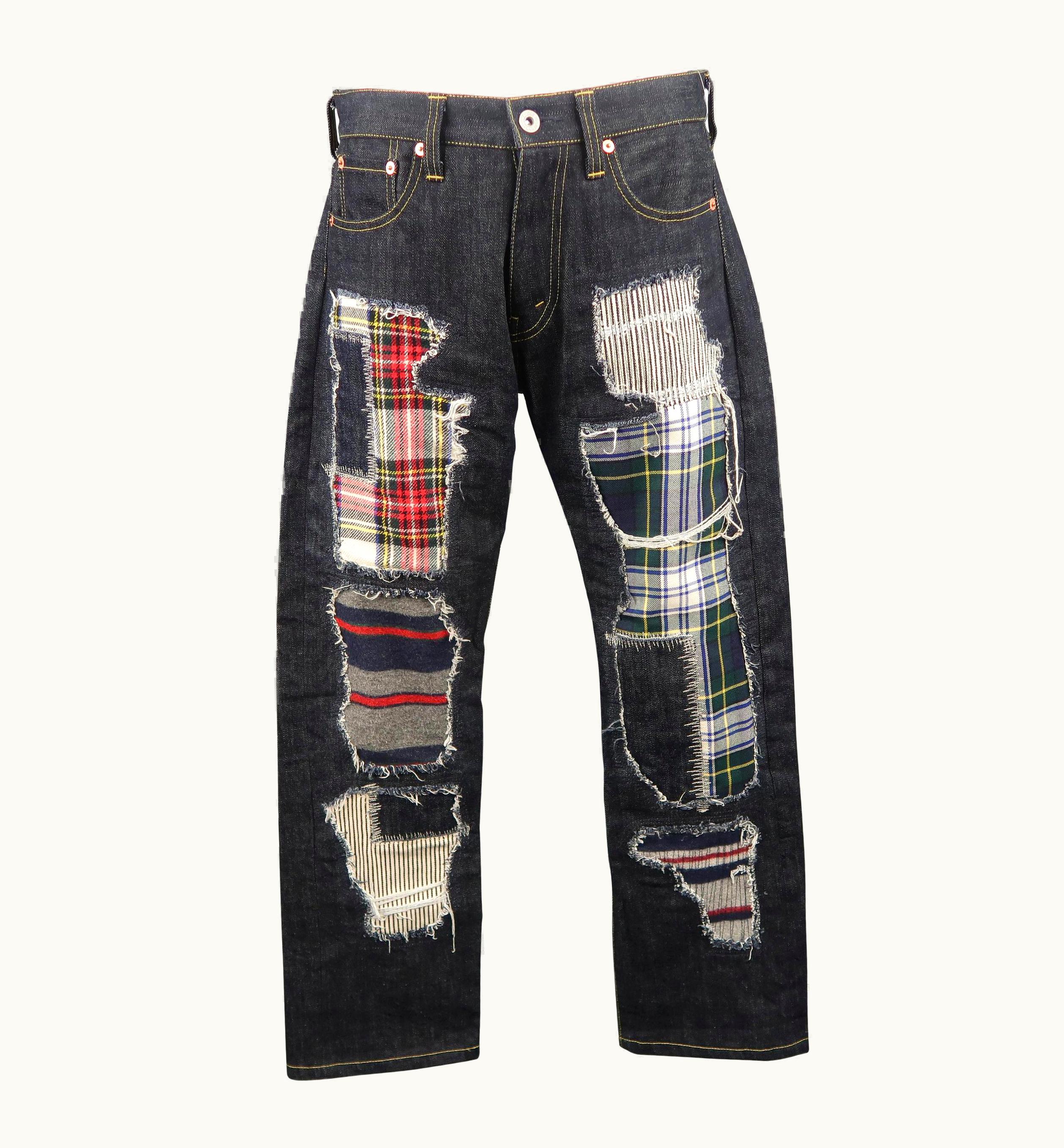Junya Watanabe Men' Junya Watanabe Indigo Distressed Patchwork Denim Jeans