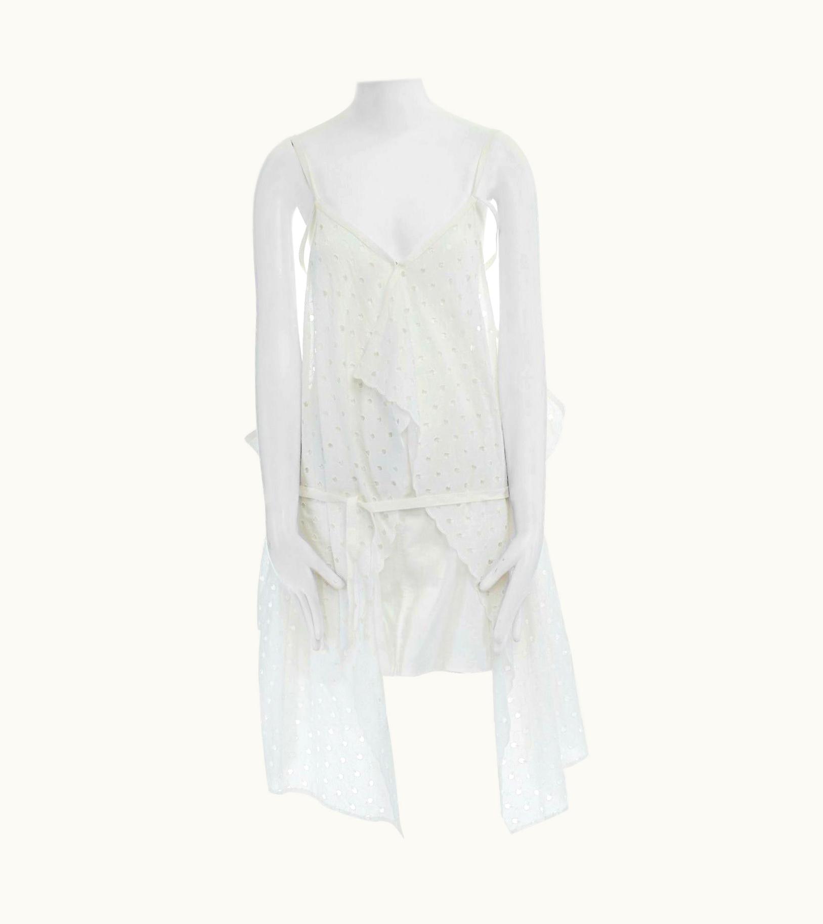 Junya Watanabe Junya Watanabe 2011 White Embroidery Anglais Open Draped Front Vest Dress