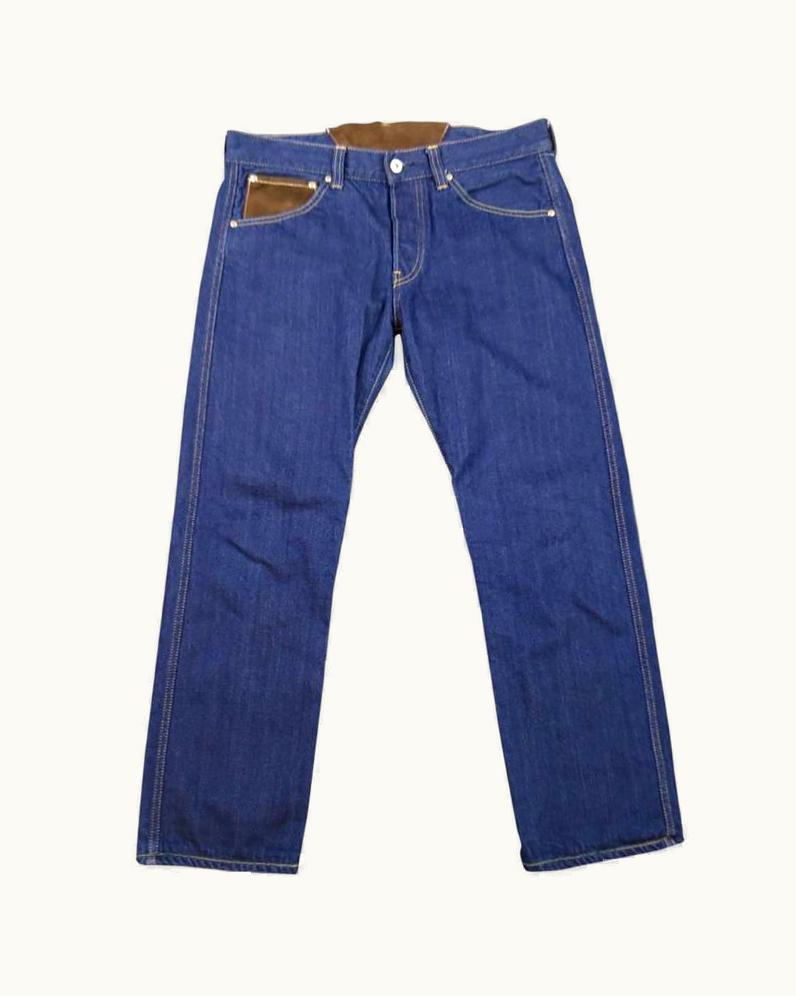 Junya Watanabe Junya Watanabe Men' Indigo Denim Brown Suede Panel Pocket Jeans