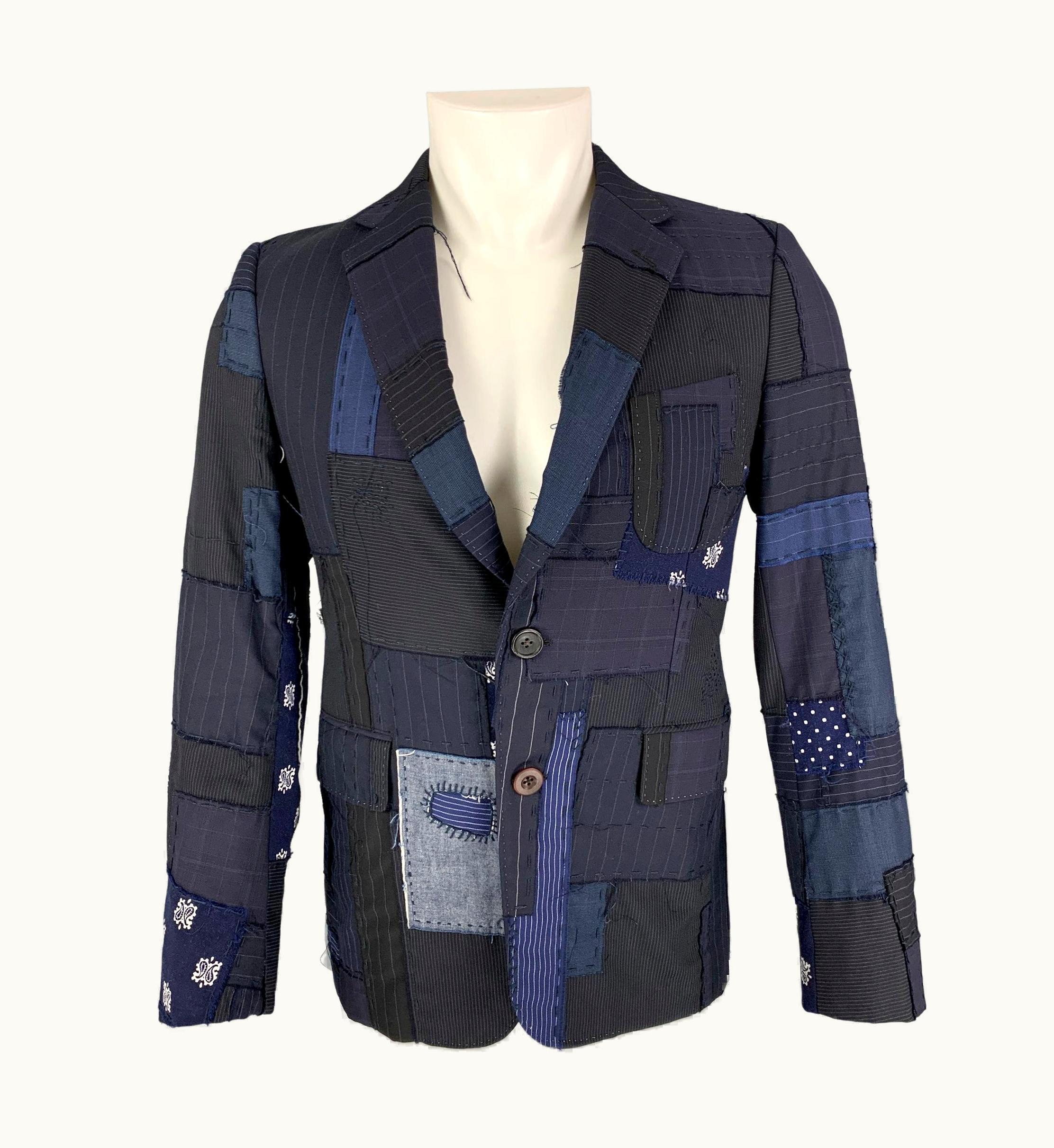 Junya Watanabe Junya Watanabe Black Navy Patchwork Wool Blend Sport Coat
