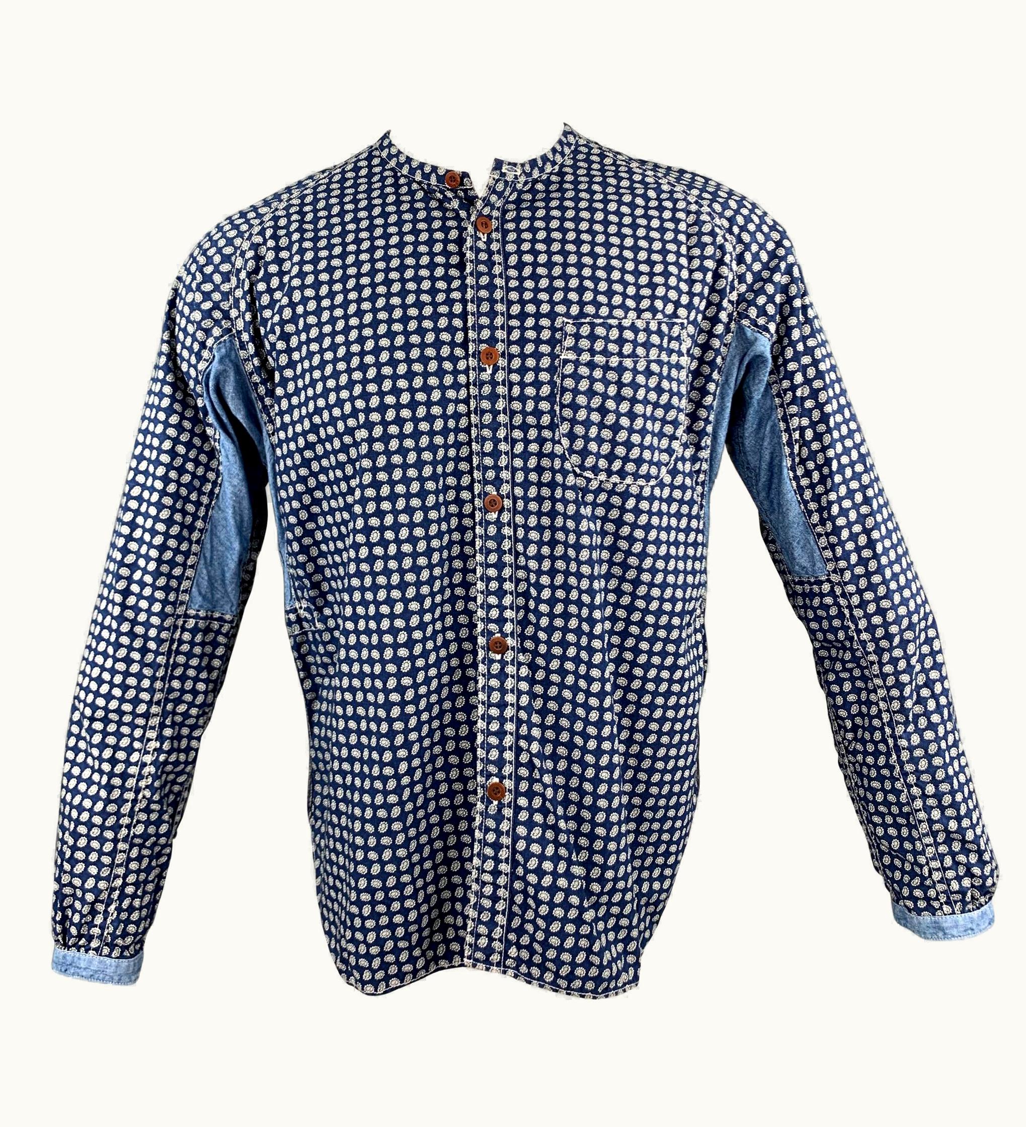 Junya Watanabe Junya Watanabe Indigo Print Cotton Nehru Collar Long Sleeve Shirt