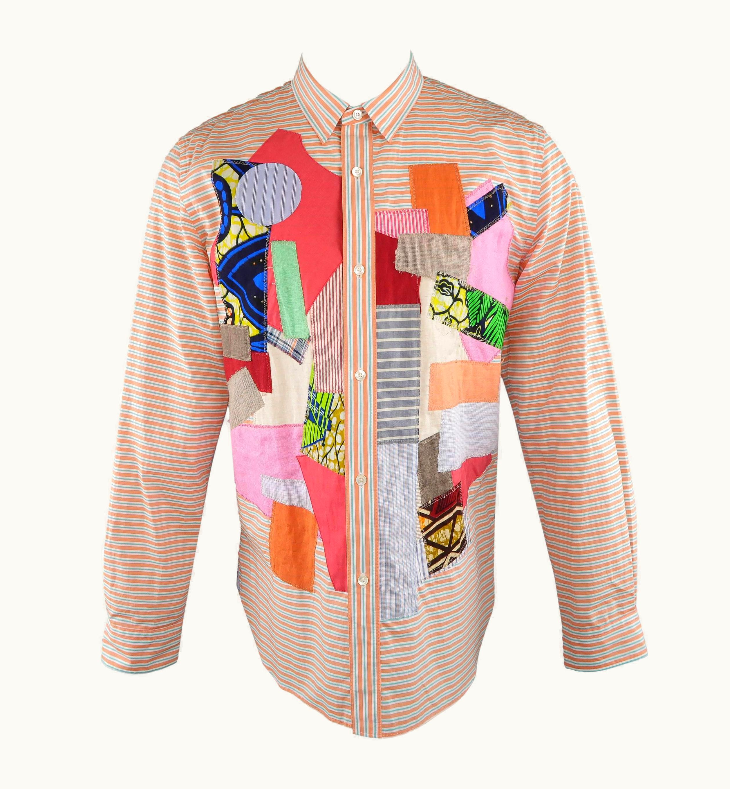 Junya Watanabe Junya Watanabe Orange Striped Cotton Multi Color Patchwork Shirt