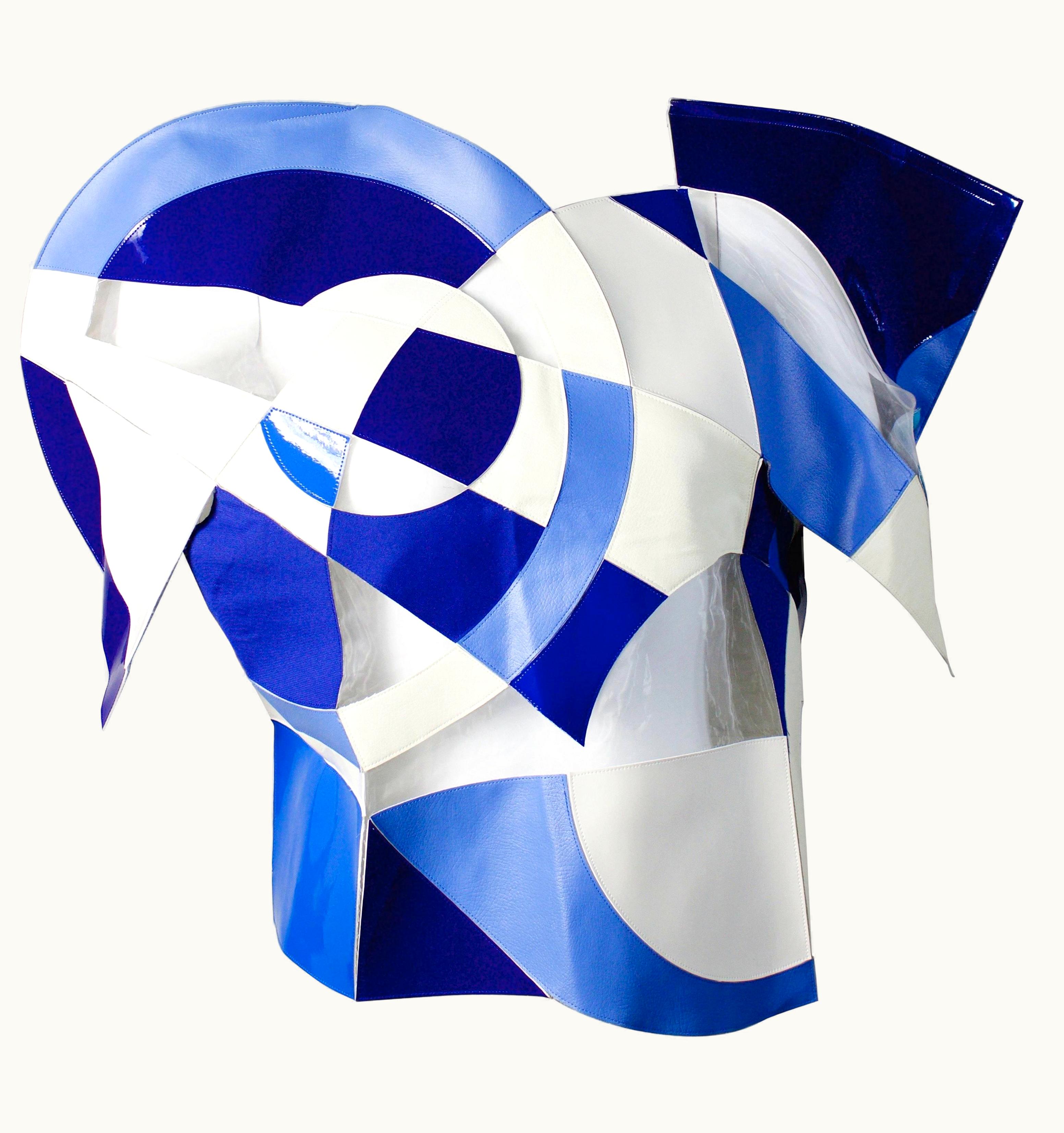 Comme Des Garçons Junya Watanabe Comme Des Garçons Runway Blue White Circles Illusion Top 2015 UZ0608058