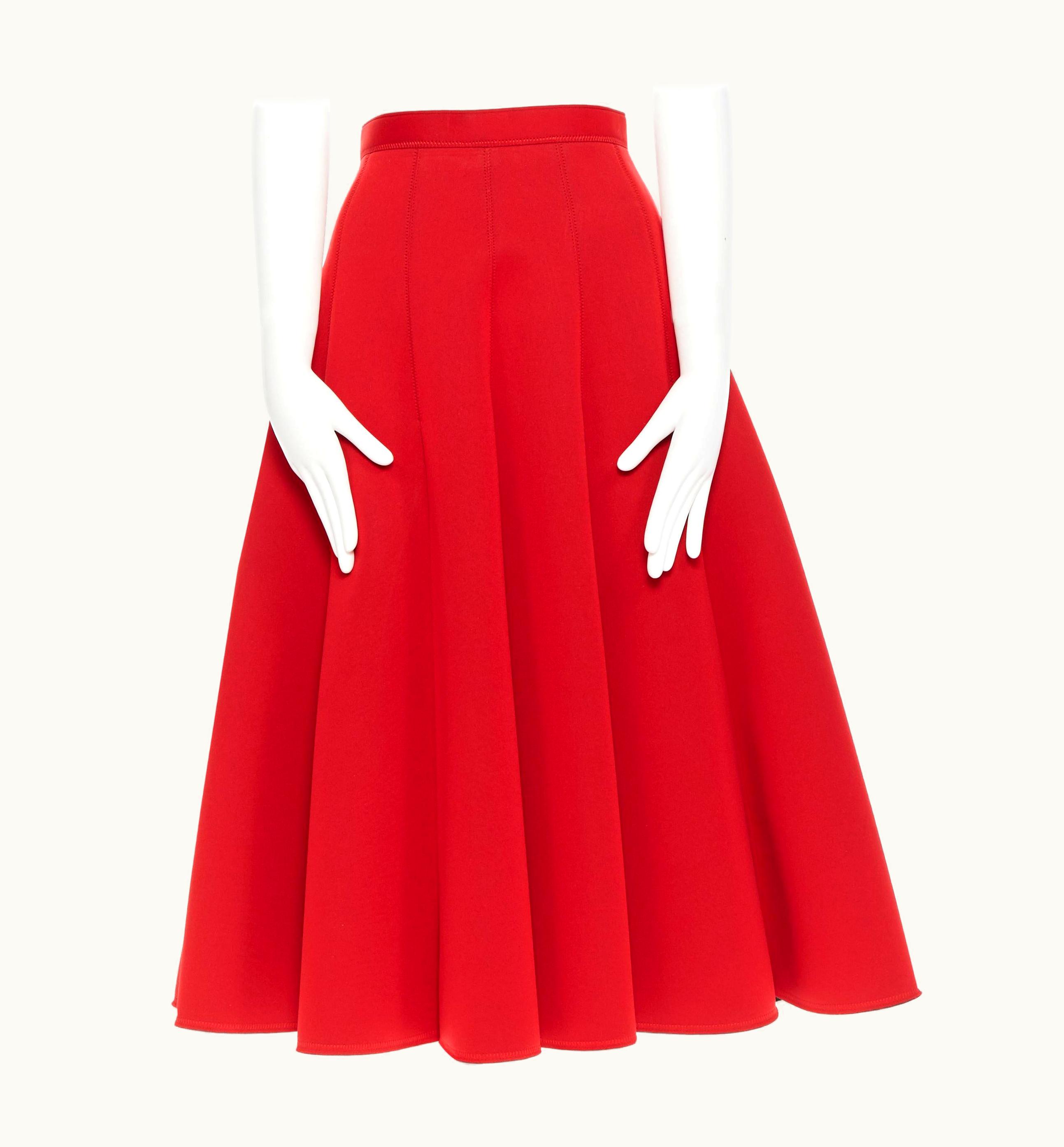 Junya Watanabe Junya Watanabe 2016 Red Scuba Nylon Structured Pleated Flared Midi Skirt