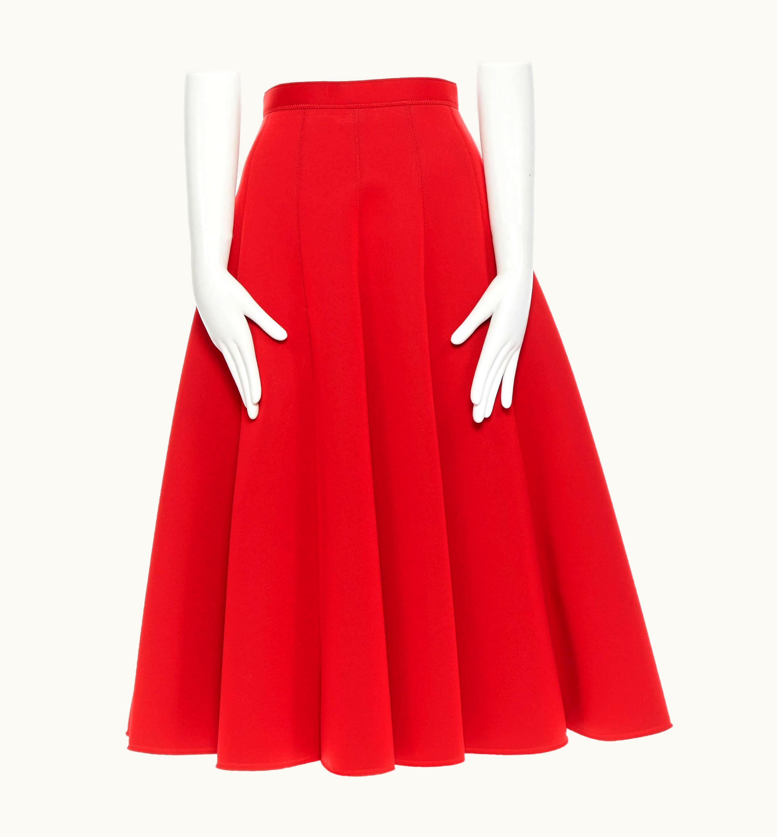 Junya Watanabe Junya Watanabe 2016 Red Scuba Nylon Pleated A-line Flared Midi Skirt
