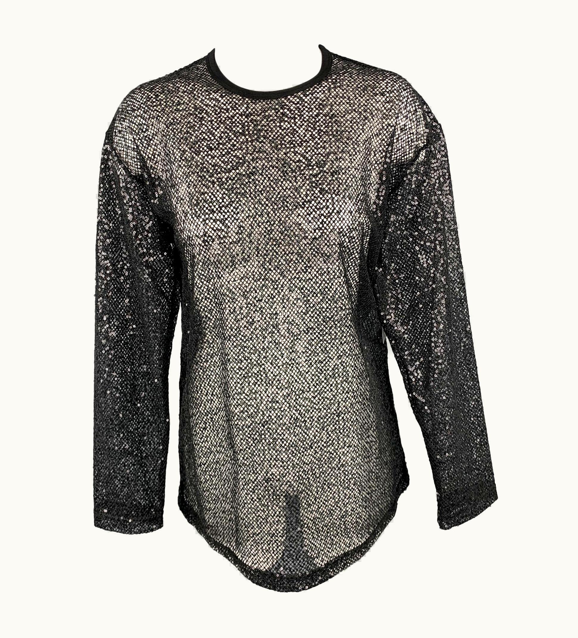 Junya Watanabe Junya Watanabe Black Sequined Mesh Crew-Neck Pullover