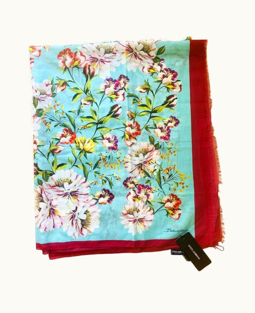 Dolce & Gabbana Dolce & Gabbana Multicolor Blue Cotton Camelia Flowers Pareo Scarf Wrap Cover Up