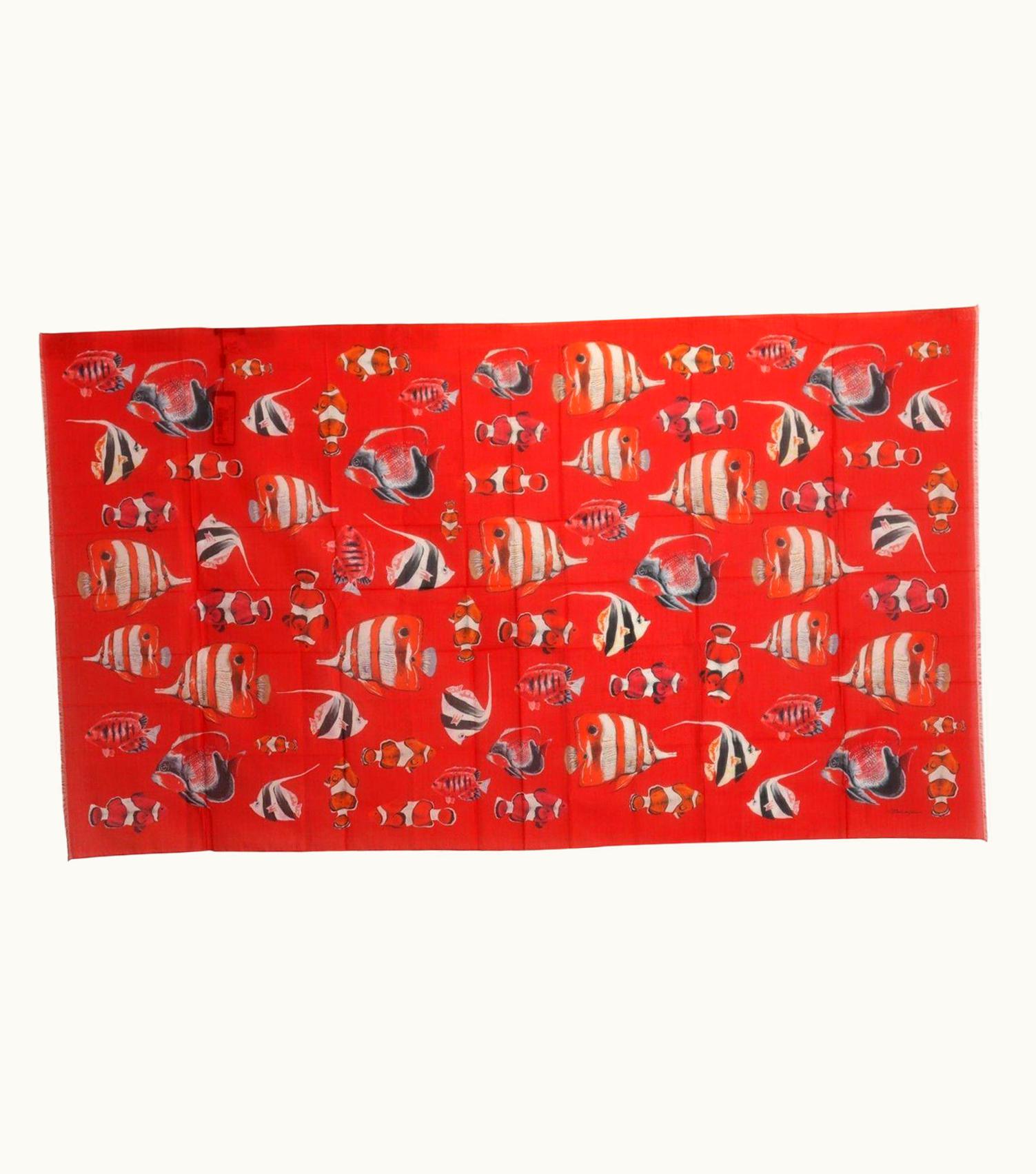 Dolce & Gabbana Dolce & Gabbana Red Cotton Sea Tropical Fishes Scarf Wrap Beachwear Pareo Women