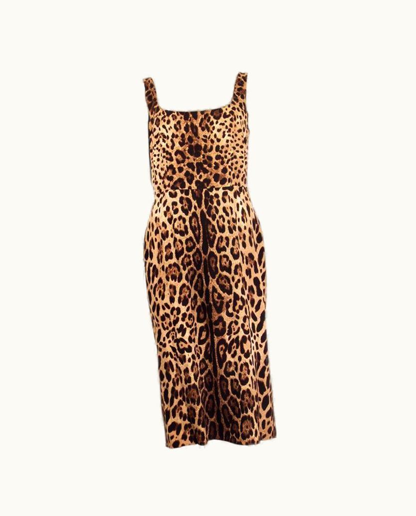 Dolce & Gabbana Dolce & Gabbana Brown Silk Leopard Sleeveless Sheath Dress 46 Xl