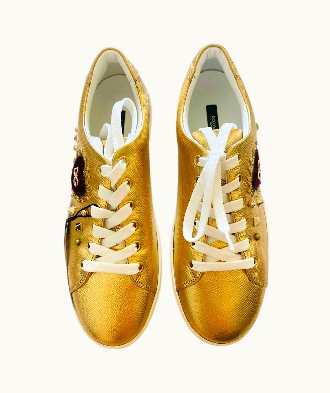 Dolce & Gabbana Dolce & Gabbana Portofino Leather Trainers In Gold