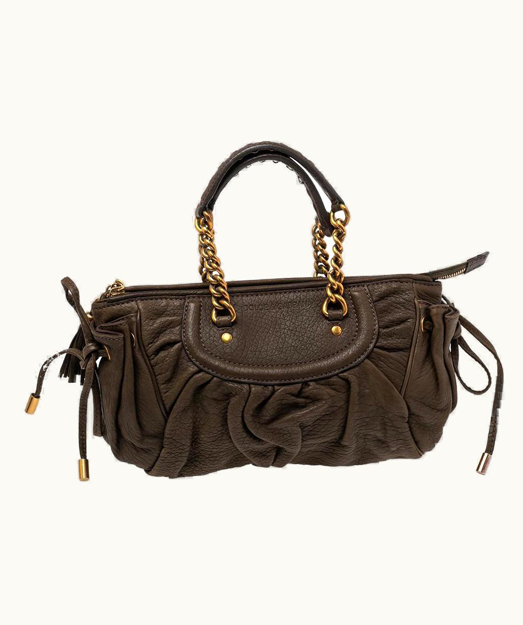 Dolce & Gabbana Dolce & Gabbana Olive Green Leather Tassel Satchel