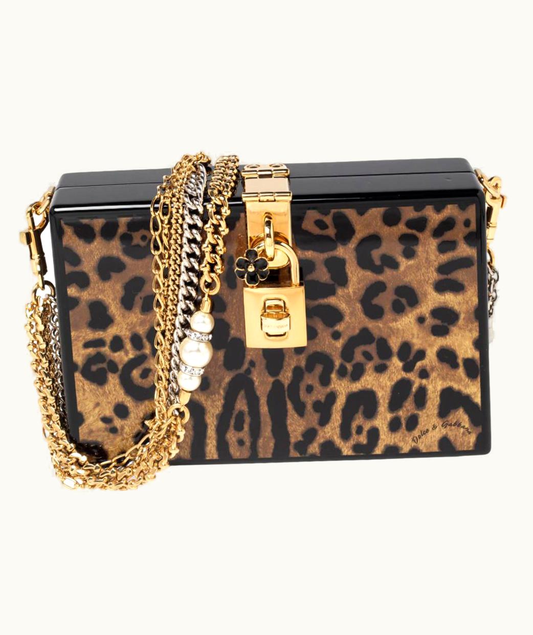 Dolce & Gabbana Dolce & Gabbana Black/Brown Leopard Print Acrylic Dolce Box Clutch Bag