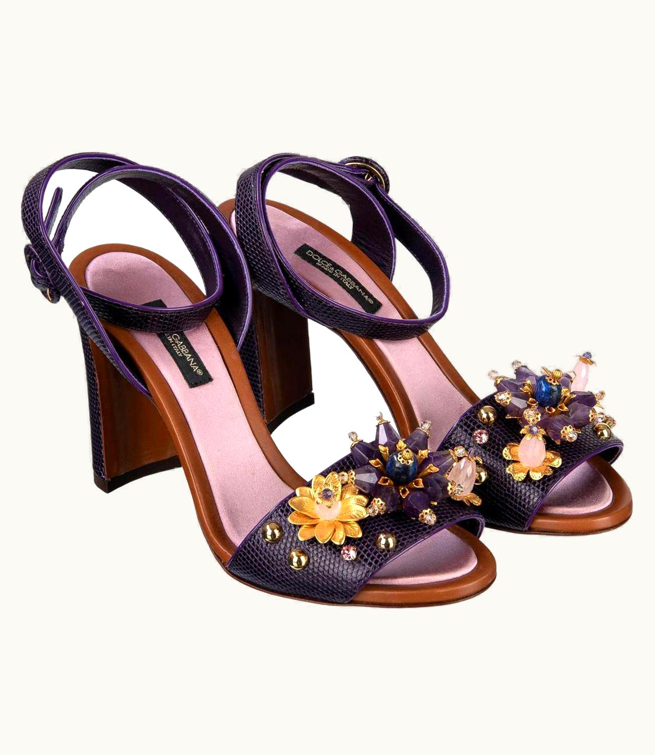 Dolce & Gabbana Dolce & Gabbana - Bejeweled Floral Pearls Sandals Purple
