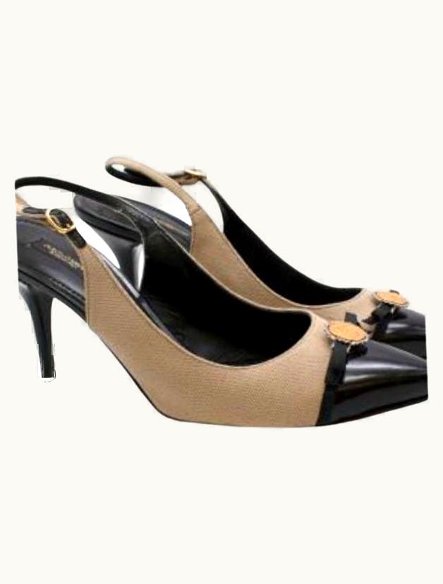 Dolce & Gabbana Dolce & Gabbana Beige Canvas & Leather Slingback Pumps