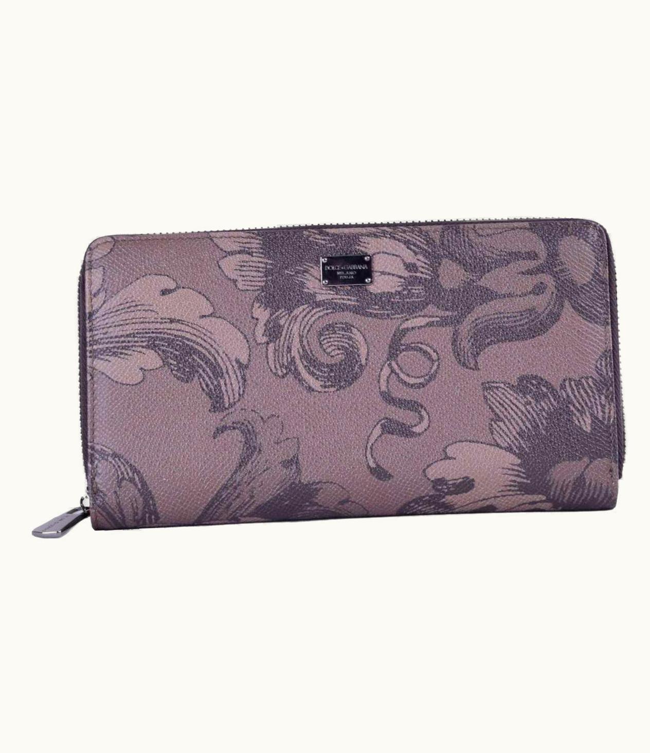 Dolce & Gabbana Dolce & Gabbana - Printed Dauphine Leather Wallet Brown