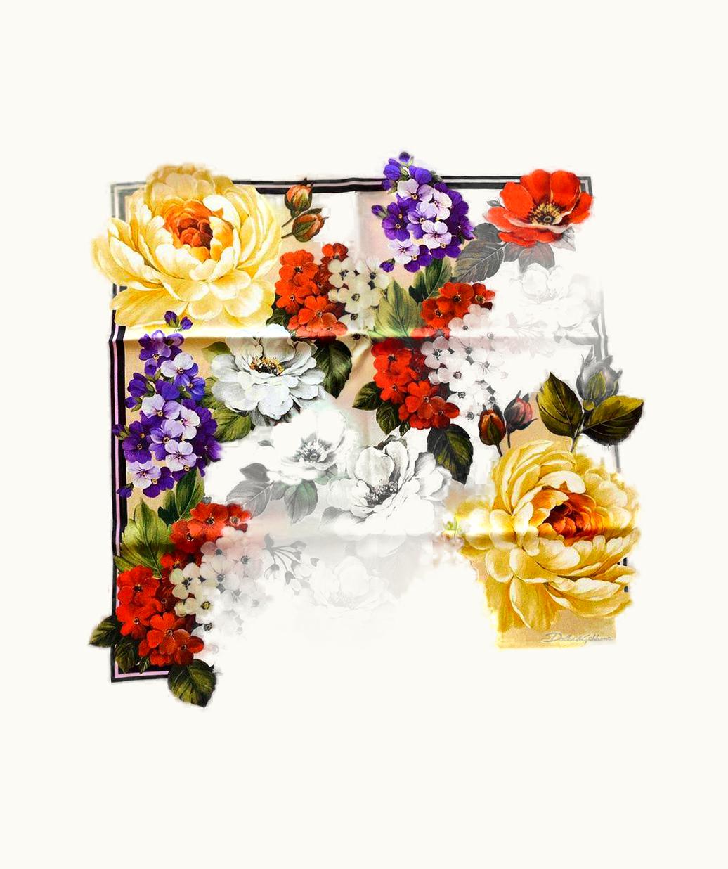 Dolce & Gabbana Dolce & Gabbana Peony Printed Silk Scarf In Multicolour UZ0608487