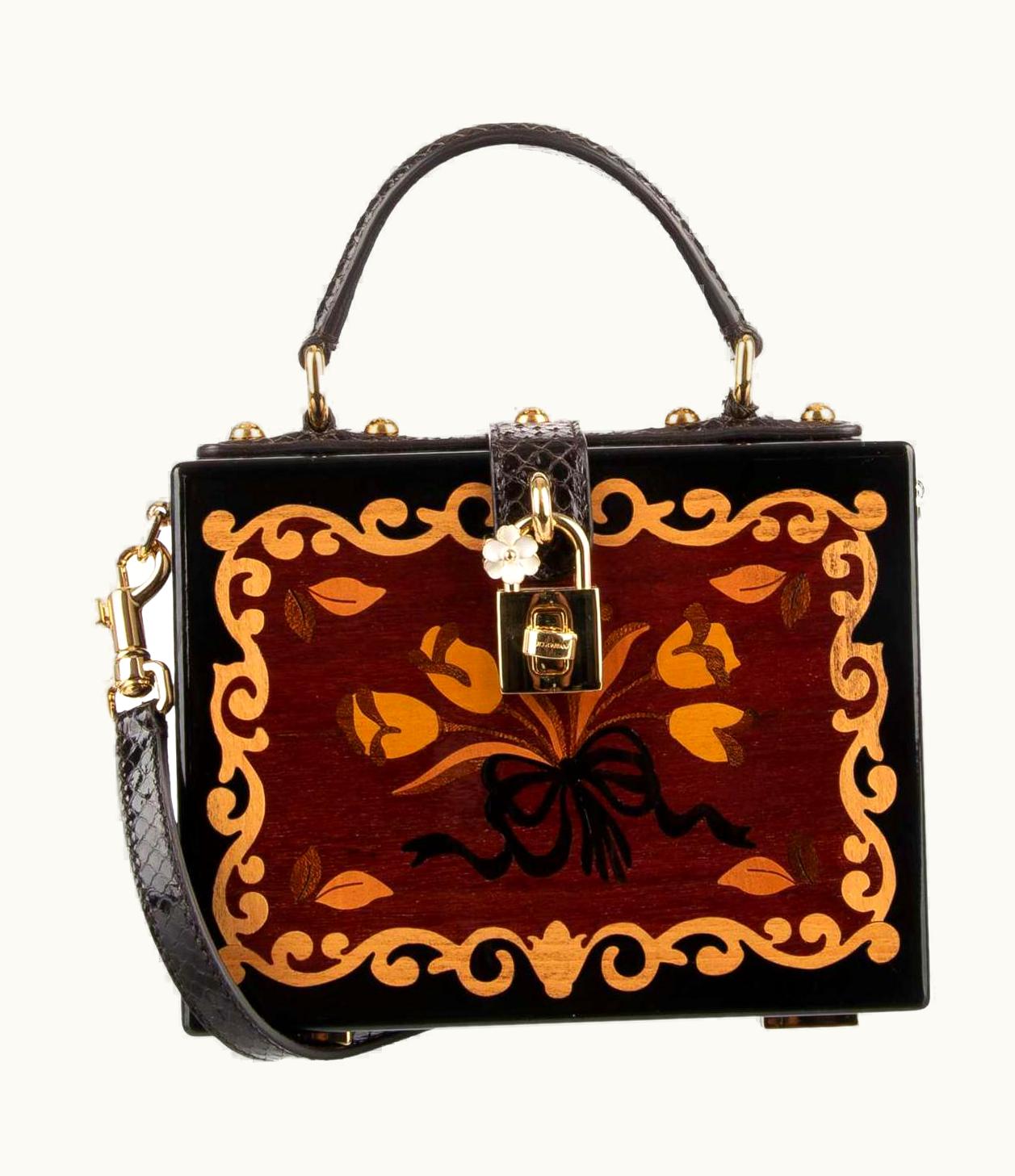 Dolce & Gabbana Dolce & Gabbana Unique Handmade Floral Wood Clutch Bag Dolce Box Black Brown