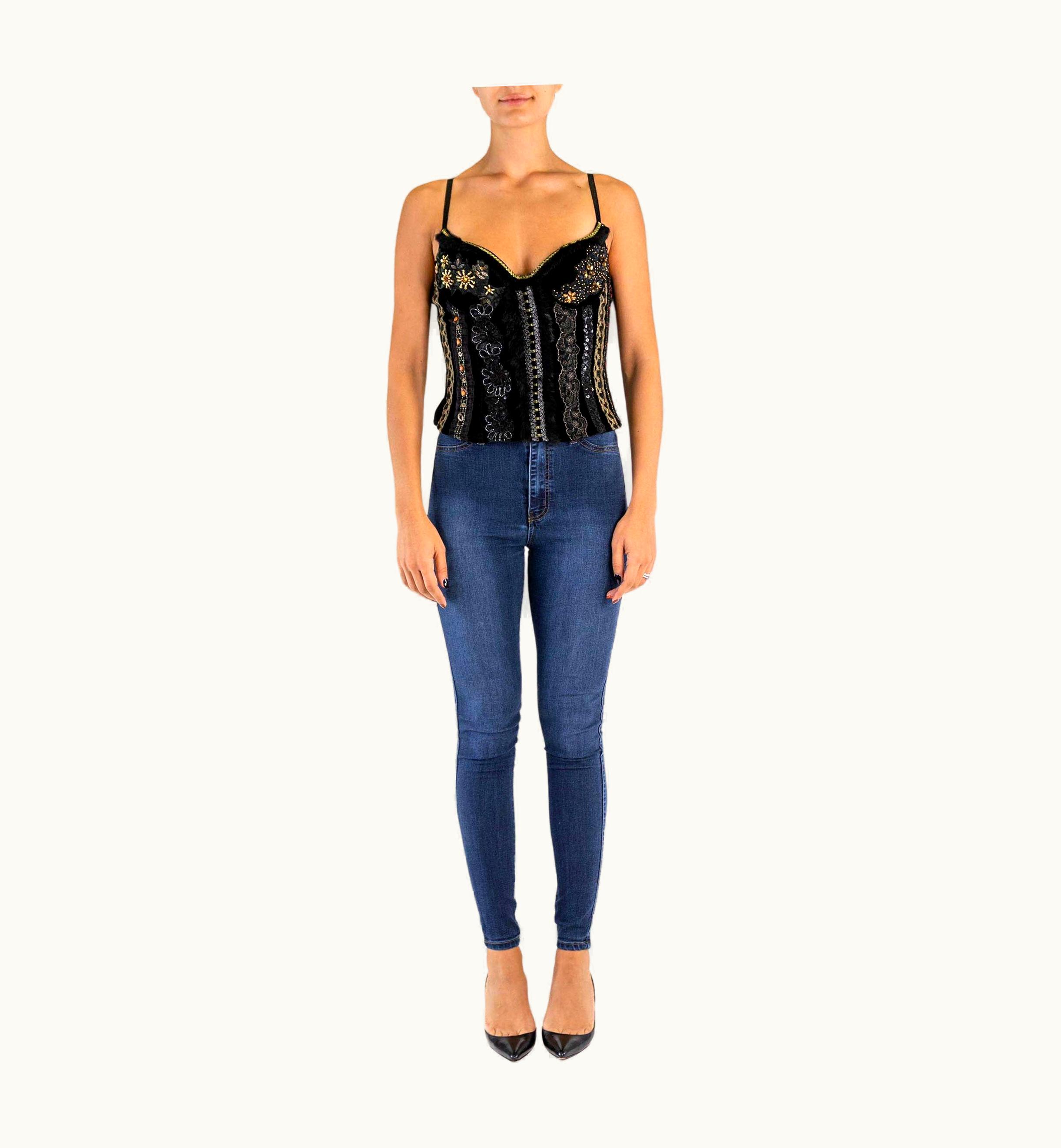 Dolce & Gabbana Dolce & Gabbana Black & Gold Beaded Polyester Velvet Corset