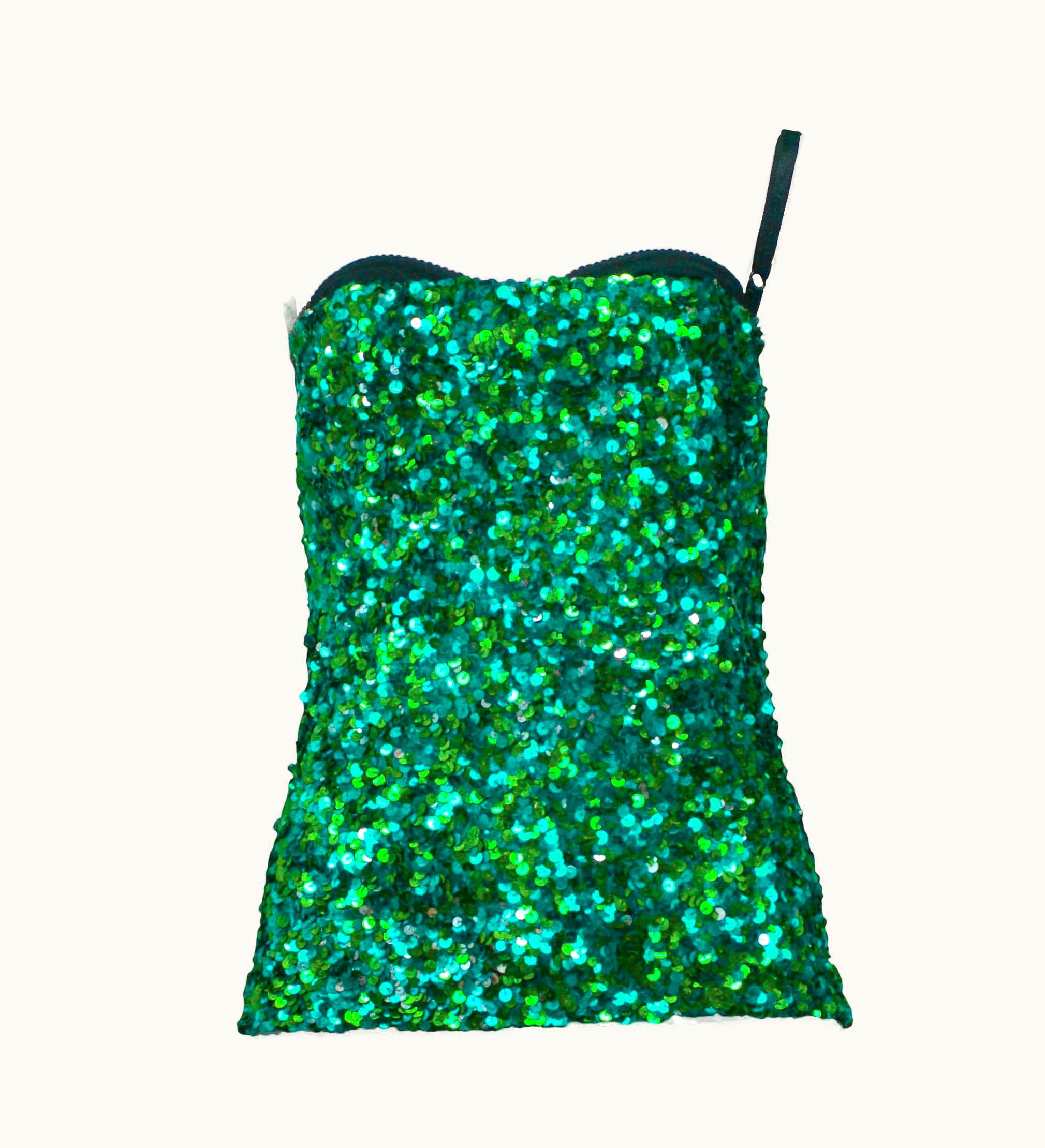 Dolce & Gabbana Dolce & Gabbana Emerald Green Sequin Bustier Corset Top