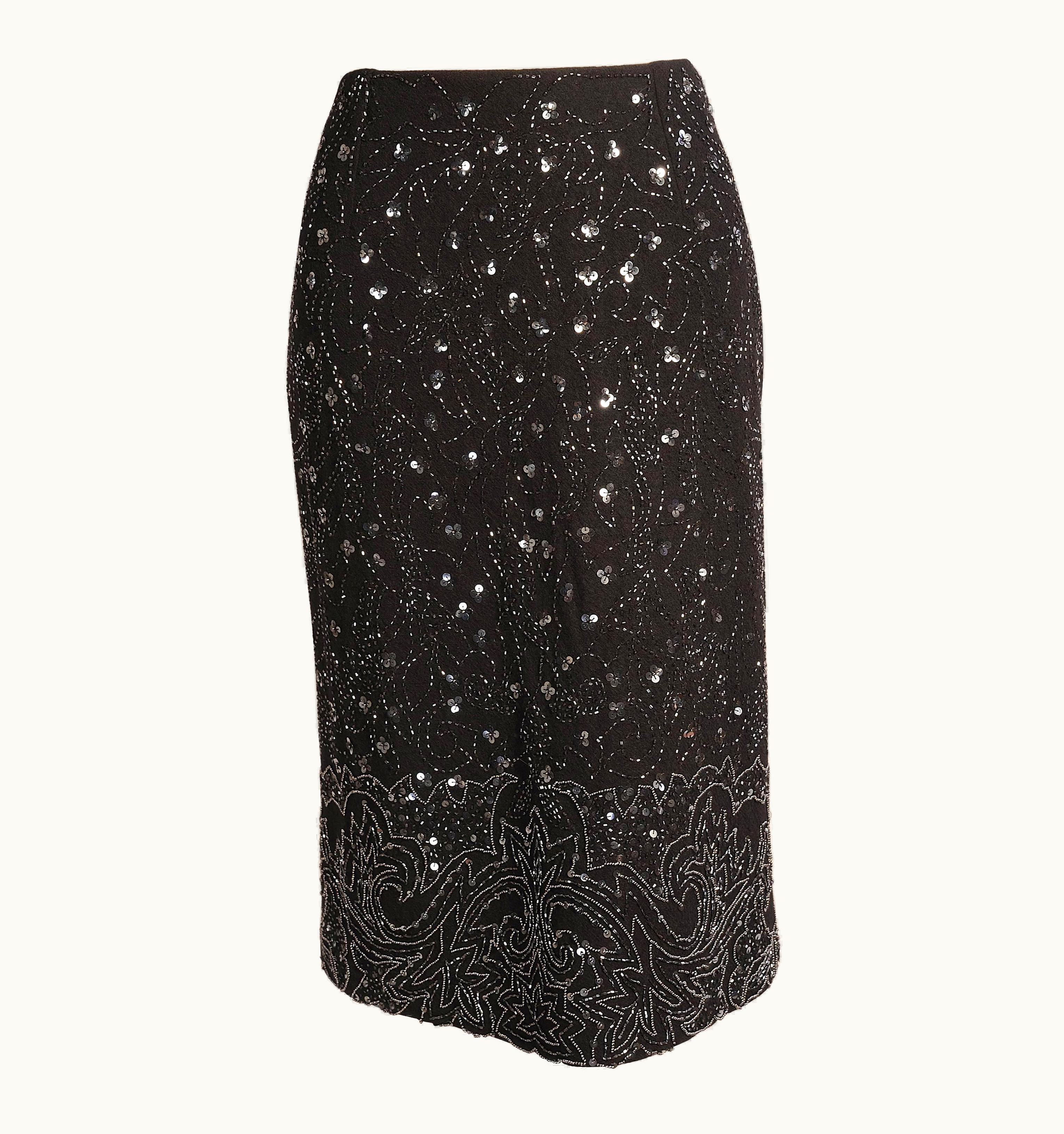Dolce & Gabbana Dolce & Gabbana Beaded Black Wool Pencil Skirt