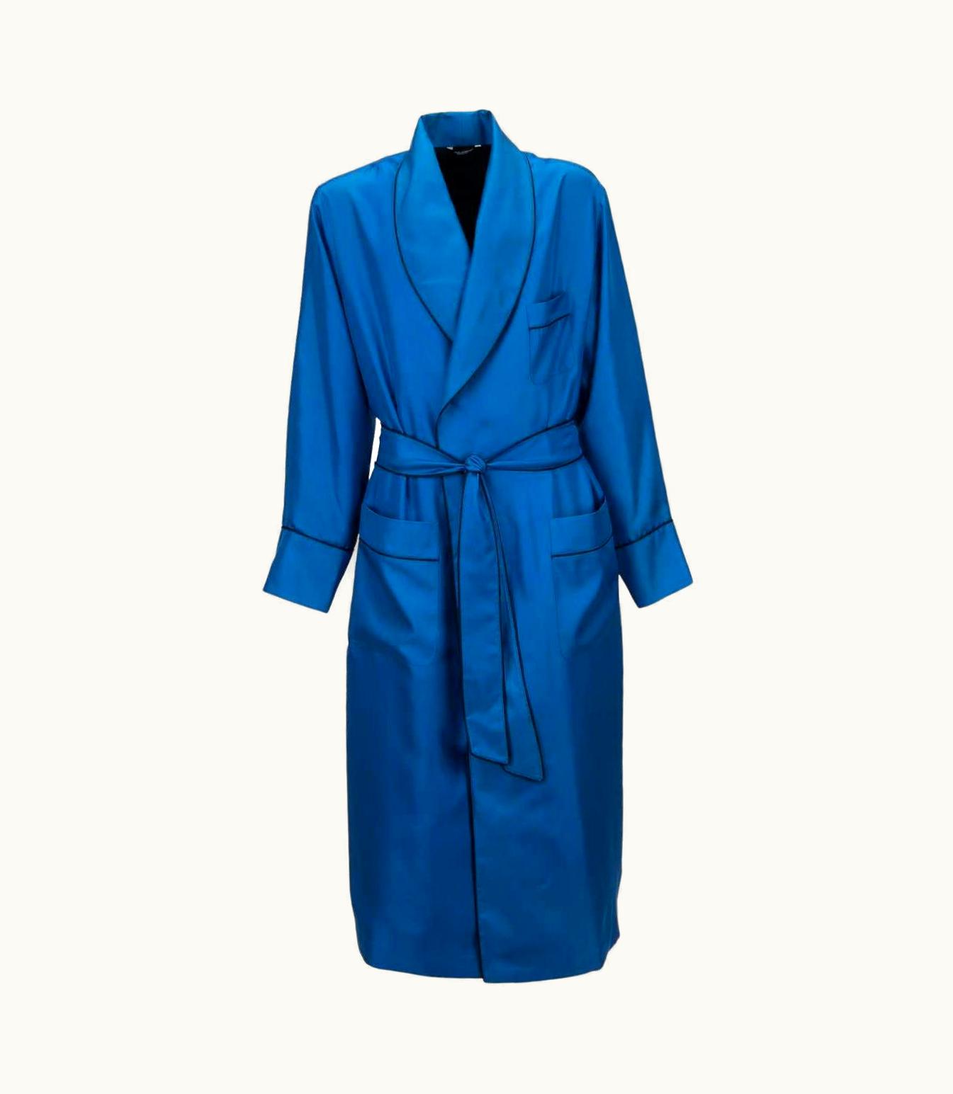 Dolce & Gabbana Dolce & Gabbana Silk Coat Robe Blue Black UZ0608532