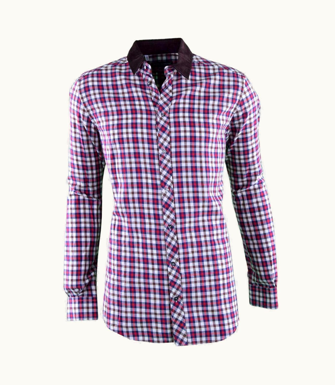 Dolce & Gabbana Dolce & Gabbana - Gold Checked Shirt Cotton Red Brown