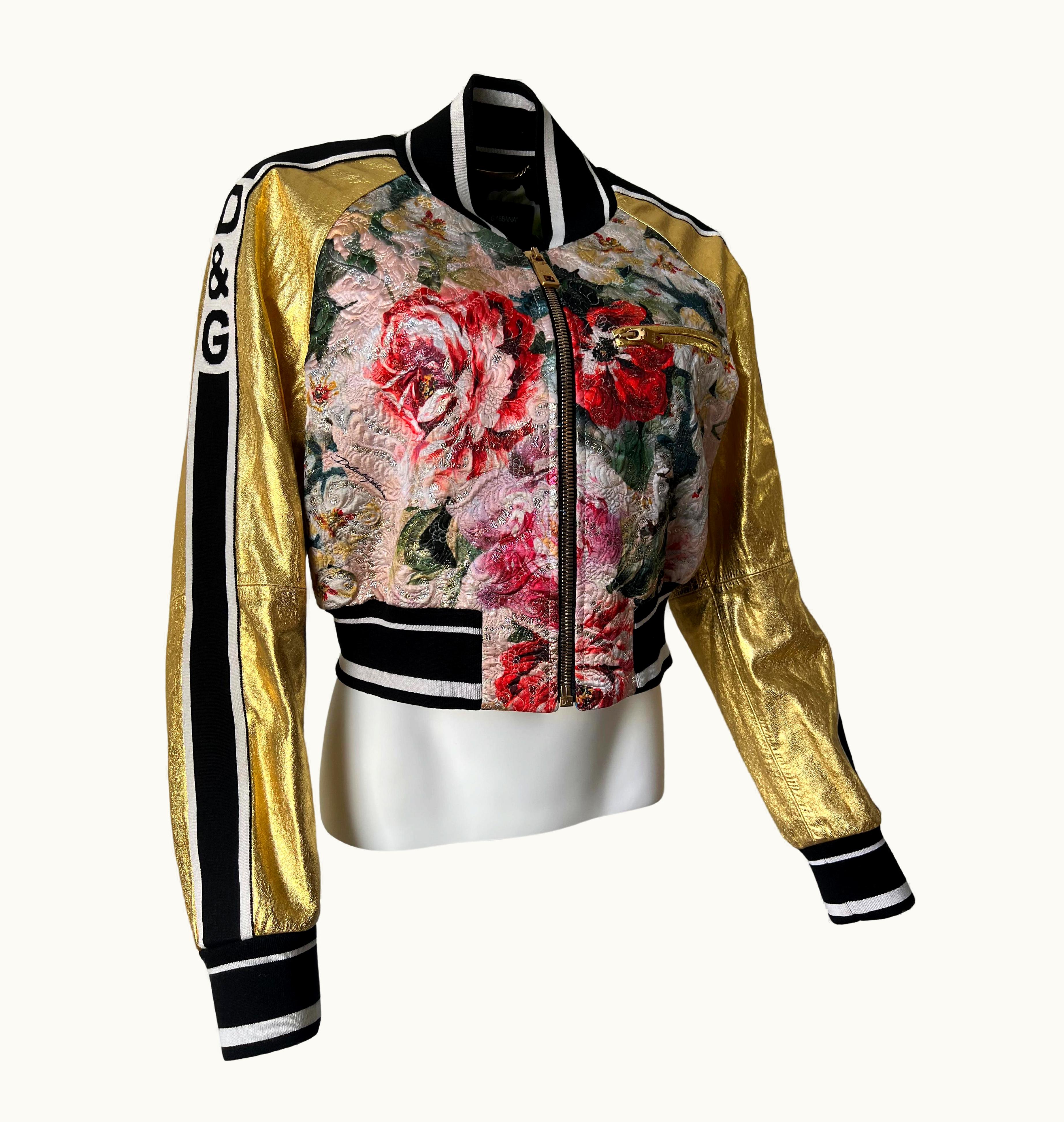 Dolce & Gabbana Dolce And Gabbana Metalic Leather And Floral-BomberJacket