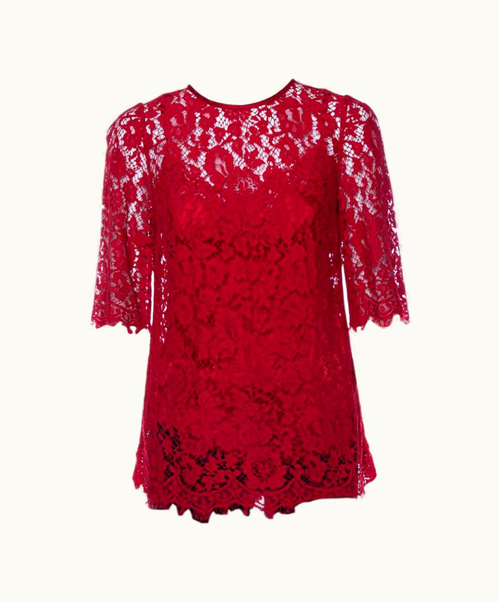Dolce & Gabbana Dolce & Gabbana Red Lace Quarter Sleeve Top