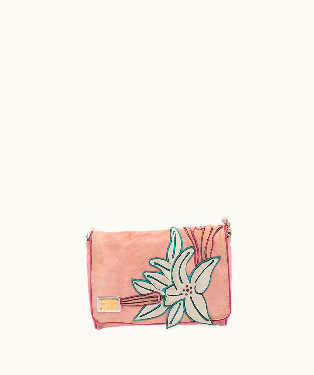 Dolce & Gabbana Dolce & Gabbana Pink Suede Flap Chain Crossbody Bag