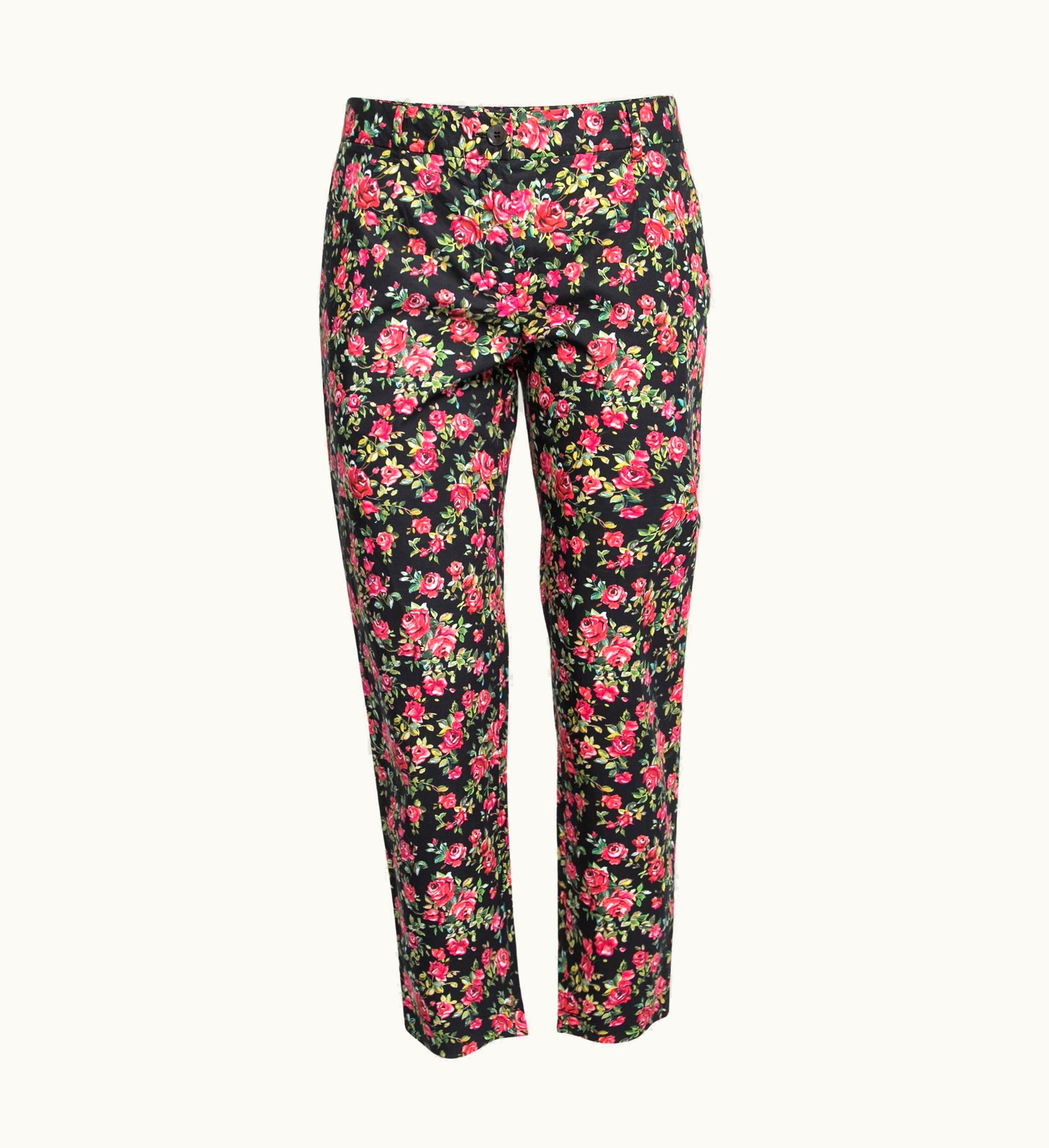 Dolce & Gabbana Dolce & Gabbana Multicolor Rose Printed Cotton Pants