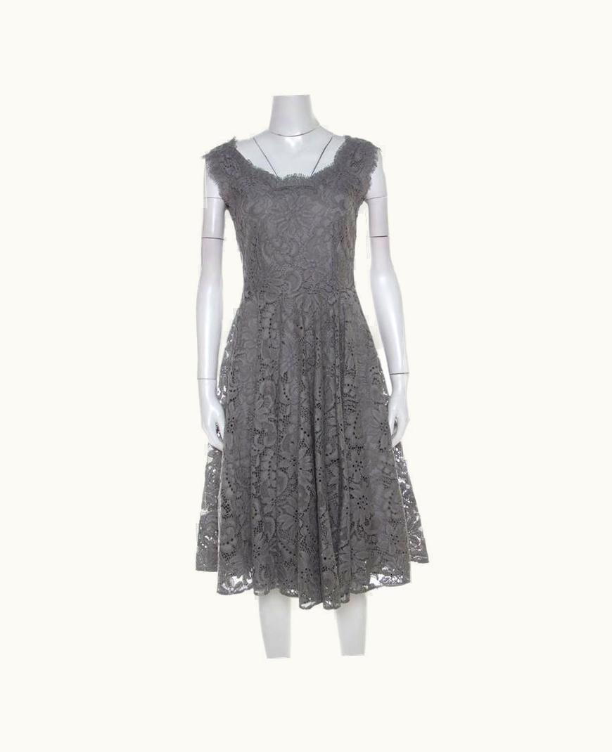 Dolce & Gabbana Dolce & Gabbana Grey Lace Sleeveless Flared Dress