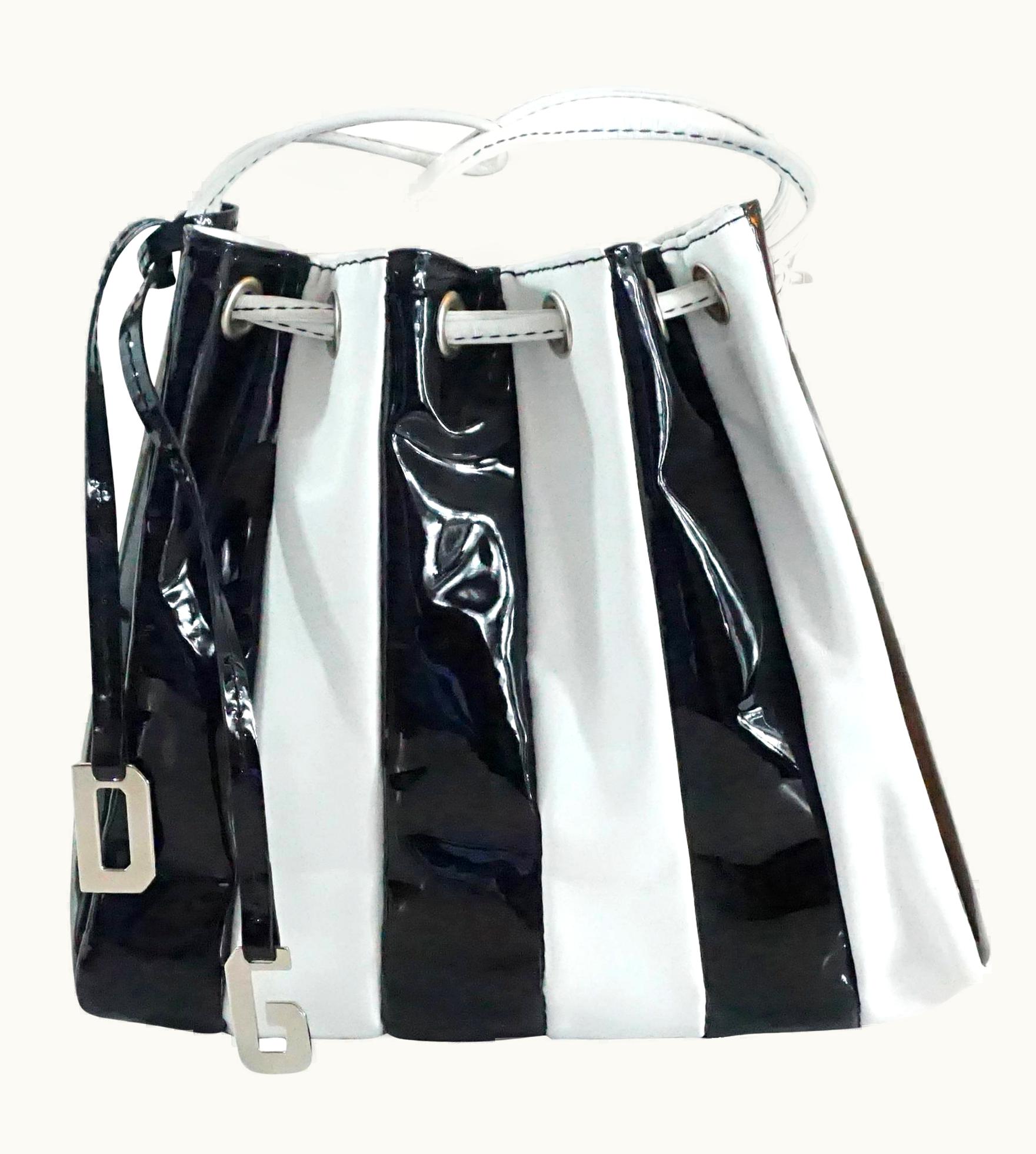 Dolce & Gabbana Dolce & Gabbana Black Patent & White Leather Drawstring Bag