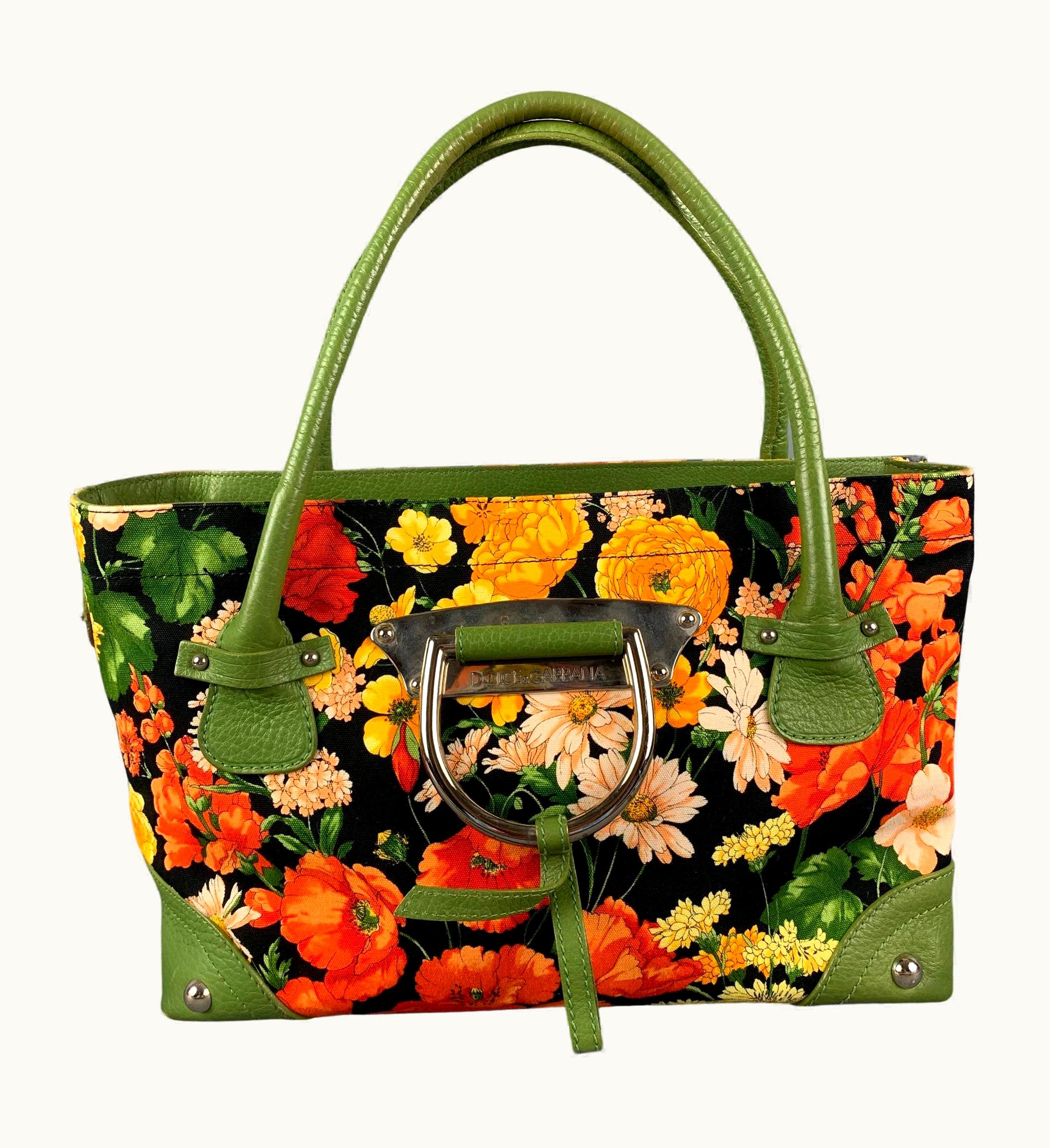 Dolce & Gabbana Dolce & Gabbana Green Orange Floral Canvas Tote Handbag