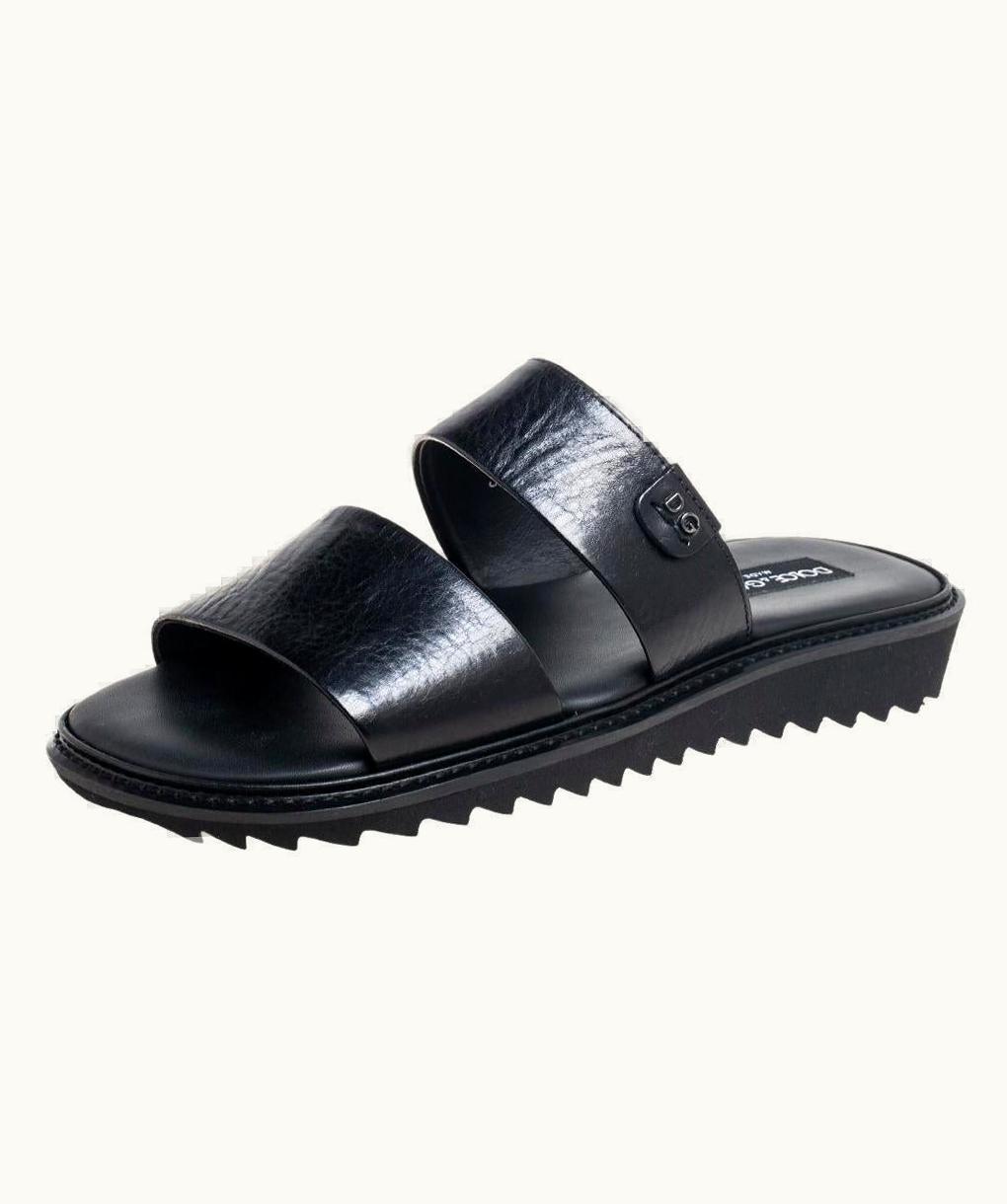 Dolce & Gabbana Dolce & Gabbana Black Leather Flat Slides UZ0608668